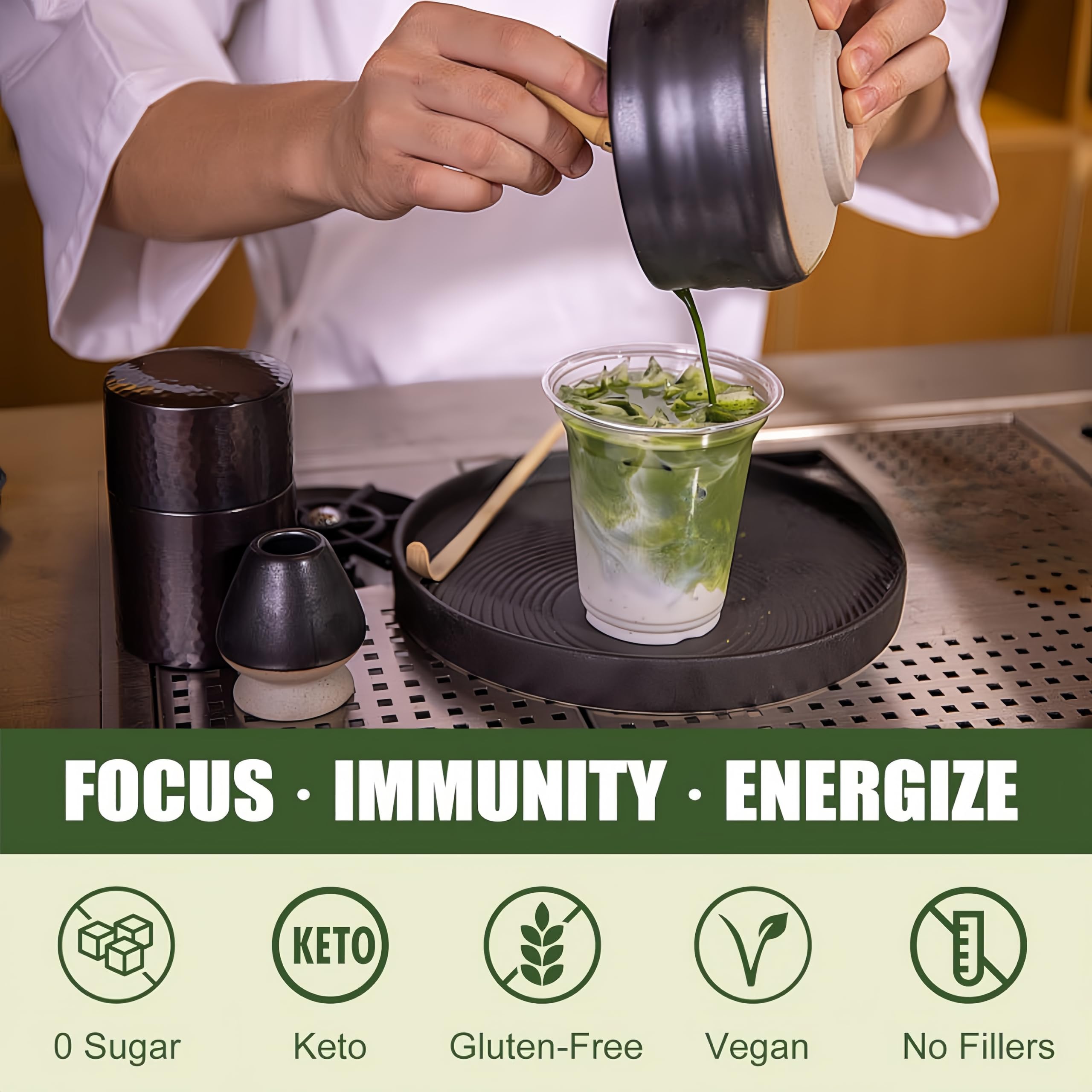 Ceremonial Grade Matcha Green Tea Premium Mushroom Matcha Powder 7 Adaptogen Blend Focus Energy Support Gluten-Free No Sugar — view 4