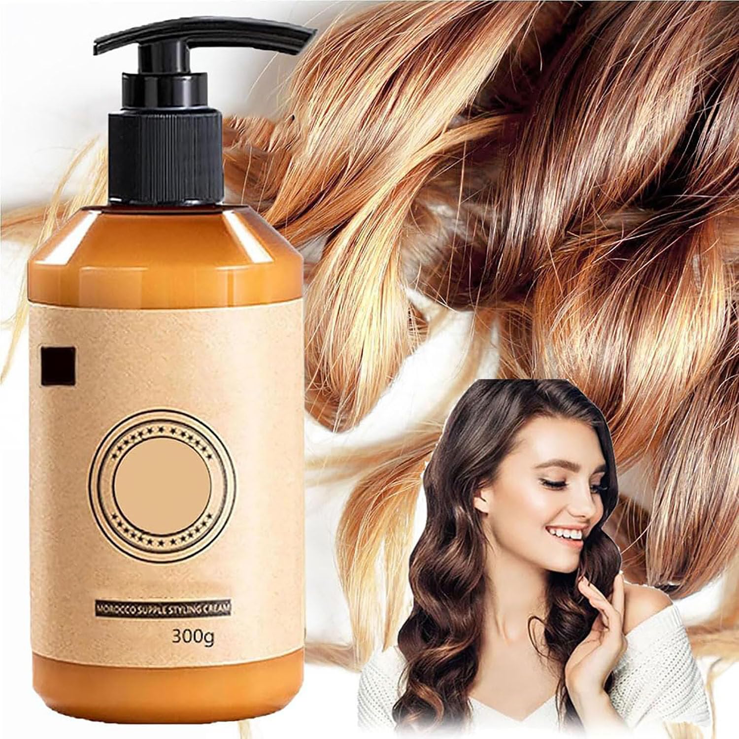 Shiren Zhuangshu Curly Hair, Elastina Para El Cabello, Long-Lasting Styling Marroquí Volumen Hidratante Elasticidad, Shiren Zhuangshu, Crema de Peinado Hidratante Marroquí, Brillo Anti-Frizz (1pcs)