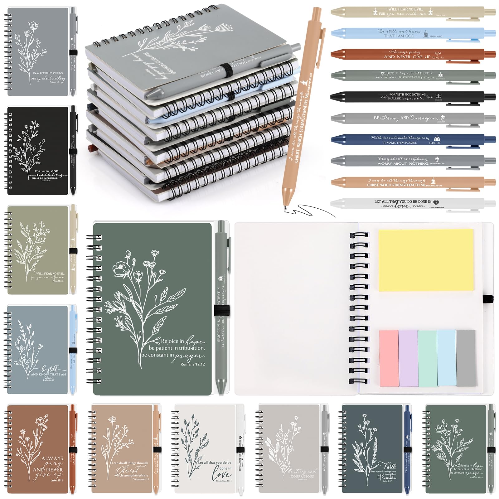 40 Sets Christian Gifts Bulk Include Religious Spiral Notebook Bible Ballpoint Pen Floral Prayer Journal Religious Party Favor God Scripture Notepad for Women Sunday School Pastor Church Welcome