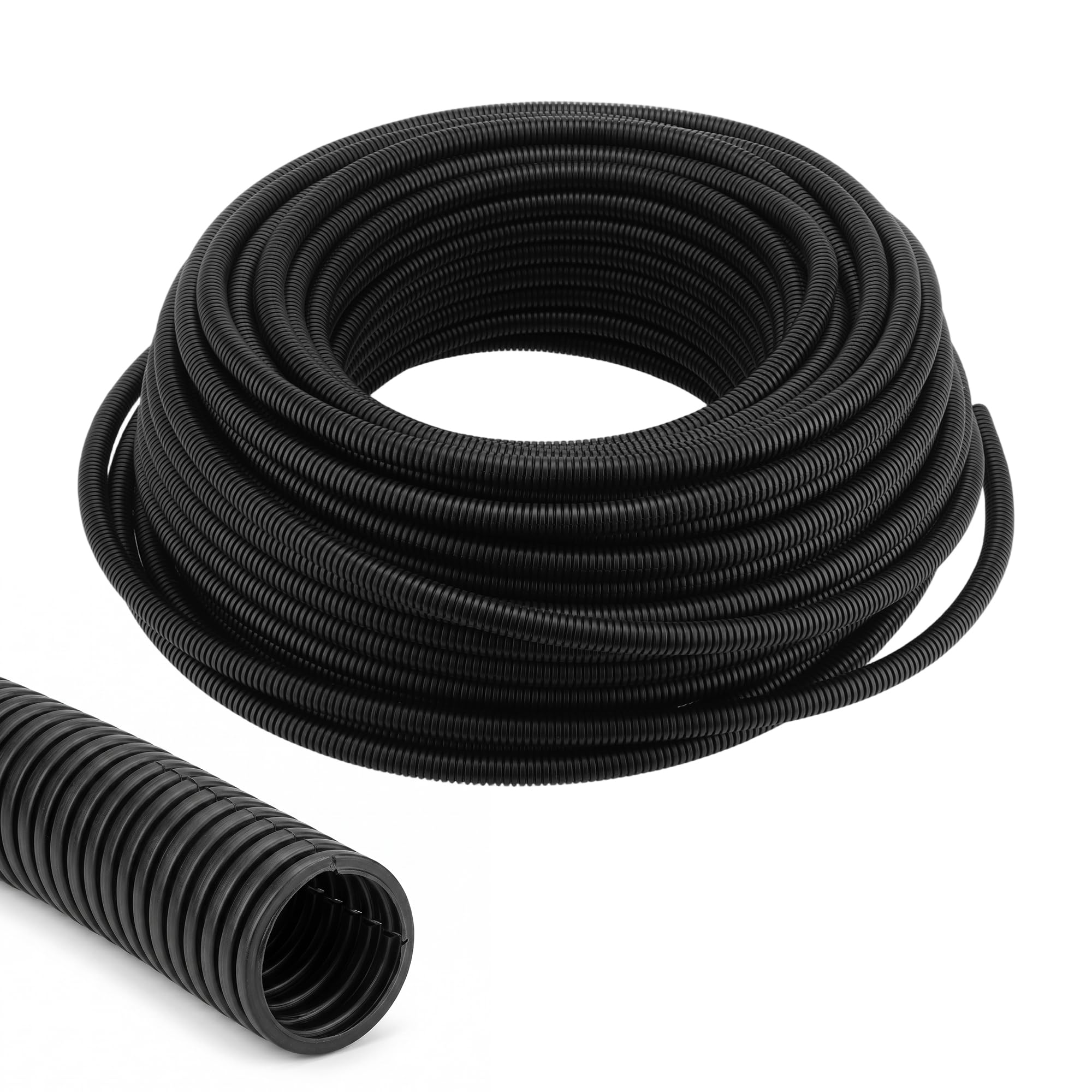 MAKTSAM 25m Flexible Corrugated Conduit Tubing, 20mm ID x 25mm OD Black PVC Wire Protector for Cable Management, Car Wiring and Home Appliance Trunking