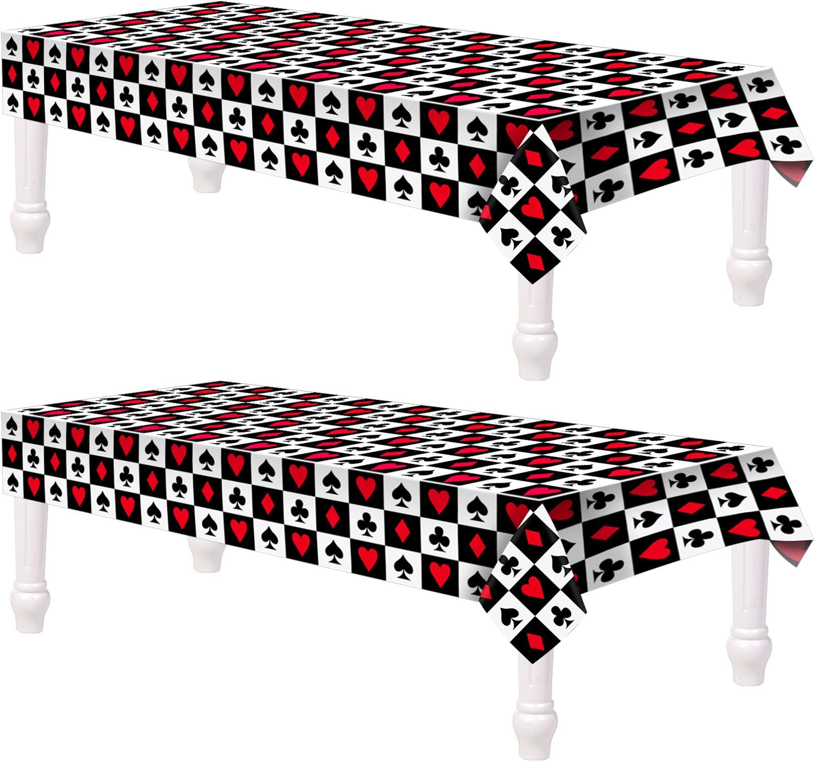 Tatuo 2 Pieces Poker Tablecloth Casino Theme Party Decorations Las Vegas Table Cover Casino Table Runner for Playing Card Birthday Party Favors Supplies, 54 x 108 Inch