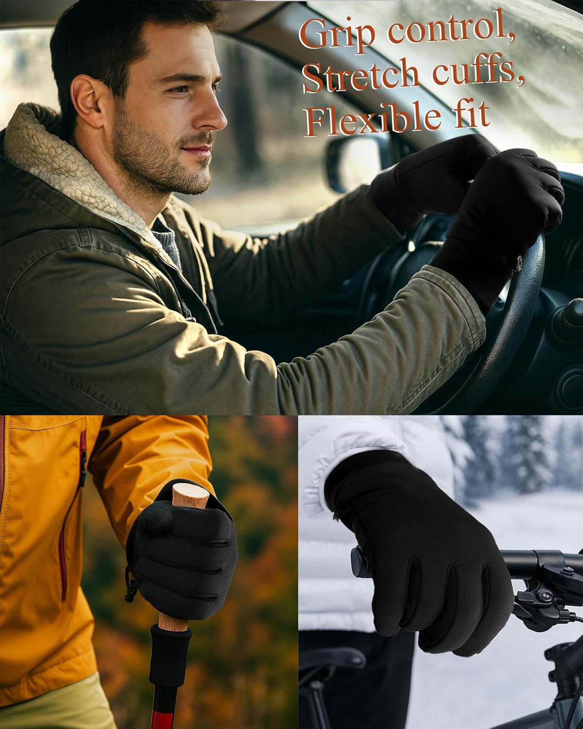 FURTALK Lightweight Gloves for Men Women with Spliced Design Cool Weather Anti-Slip Running Cycling Driving Warm Fleece Lined - Image 5