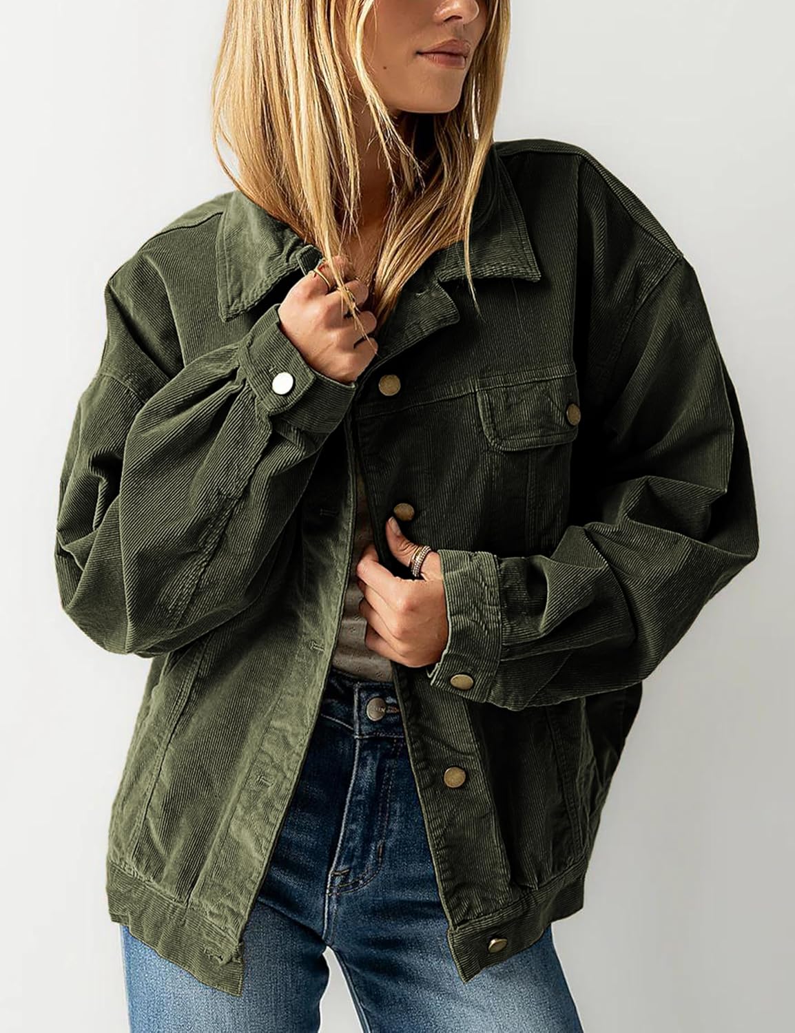 Women's Corduroy Shacket Oversized Jacket Vintage Button Down Shirt Jacket with Chest Pockets Fall Winter Layering - Image 4