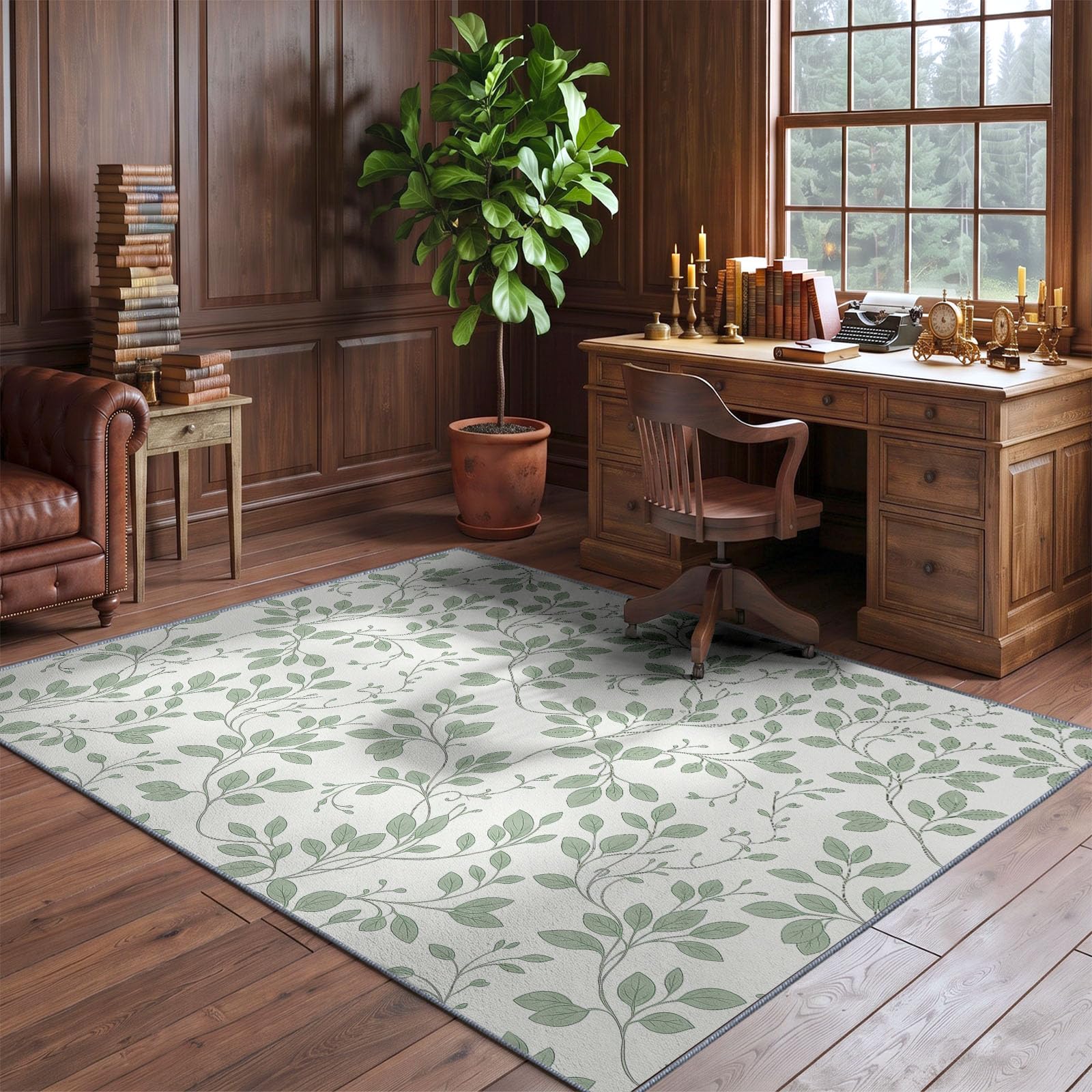 Générique Tapis Lavable Machine Salon 80 x 150 cm, Antidérapant Sol Nordique Simple Poil Bas Doux Plantes Petites Fleurs De Lianes Motif Chambre Cuisine Entrée Salle Détente Décoration Maison, Blanc