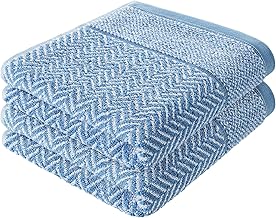 herzbach home Hand Towel Set 100% Cotton Patterned (Blue/White, 2 Hand Towels 50 x 100 cm)