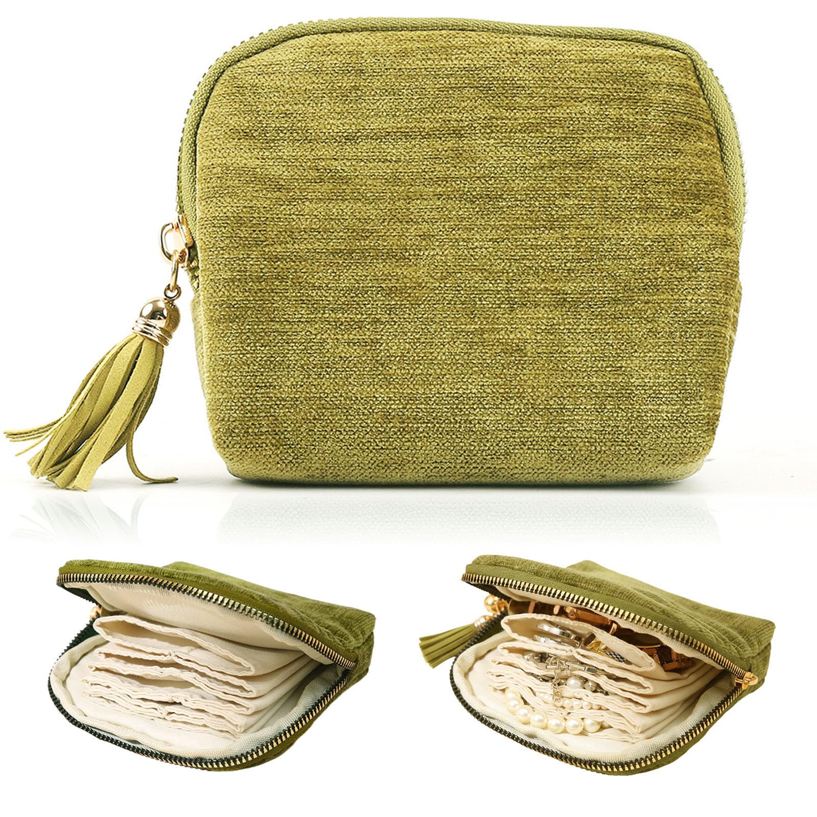 Znpum Mini Travel Jewelry Bag, Jewelry Organizer Pouch with Zipper, Small Portable Velvet Jewelry Case for Earrings Rings Bracelets, Travel Jewelry