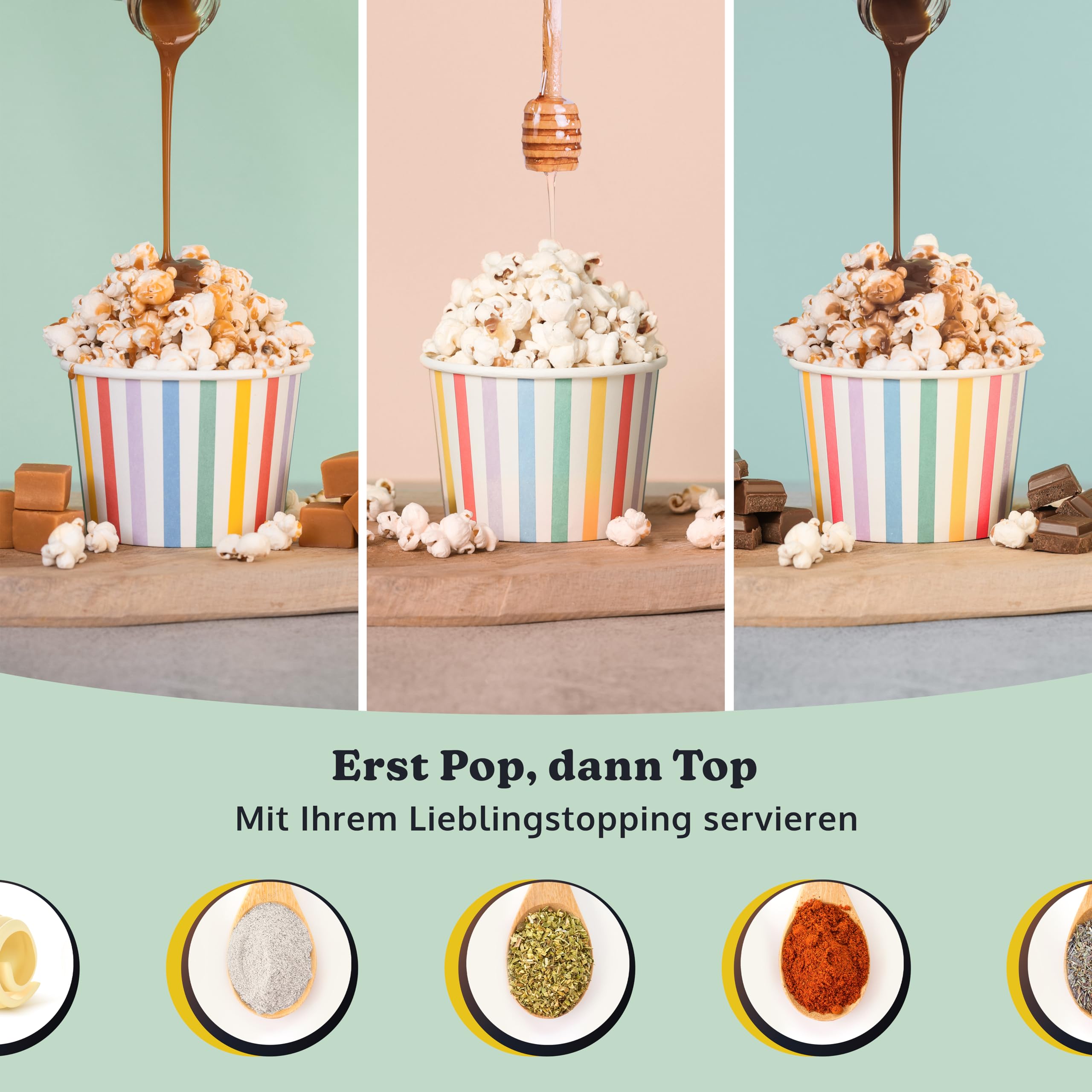 JAP Happy Pops Popcornmaschine - Retro Popcorn maker - Popcornmaschine für zuhause - 2 bis 3 Personen - Innerhalb von 3 Minuten fertig - Fettfrei - Ölfrei - Grün