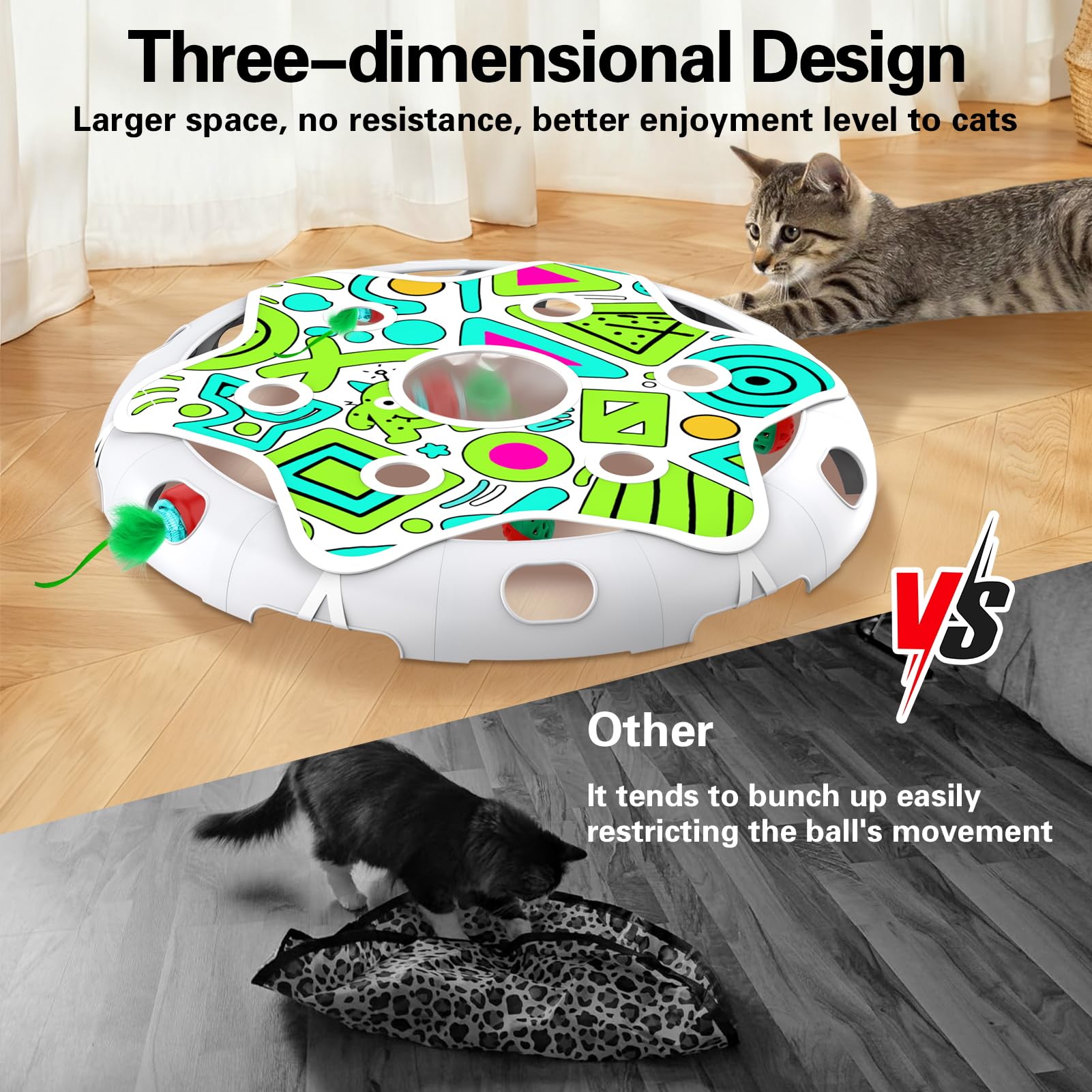Sofolor Set da gioco interattivo per gatti, giocattolo per nascondersi e cercare, con movimento attivato, 2 giocattoli per gattini, palla a campana, giocattoli per esercizi per gatti adulti annoiati