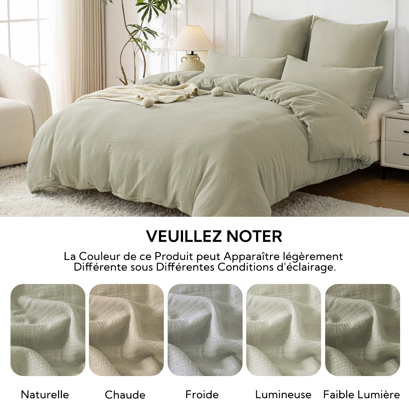 SOULFUL Copripiumino 140 x 200 garza di cotone - verde nebbia