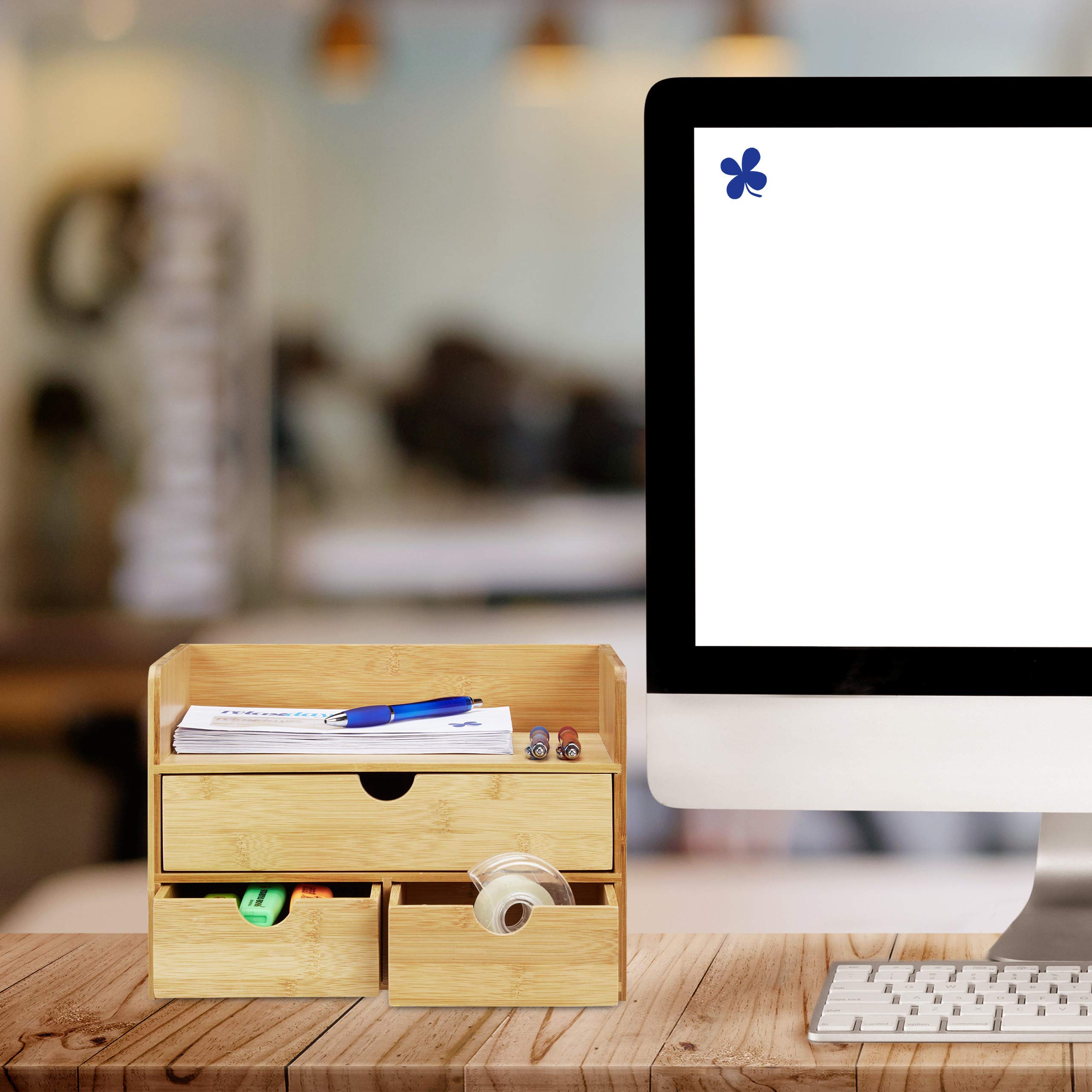 Relaxdays Desk Organizer, Portaoggetti in Bambù, Portaoggetti per Cancelleria, Organizer Scrivania, Legno Naturale