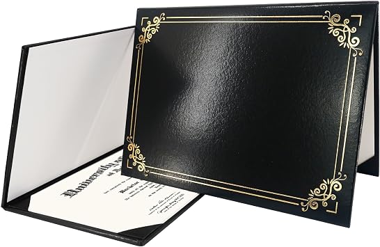 GraduationMall Diploma Cover Certificate Holder with Gold Foil Border for A4 Award Paper Classic Smooth Black