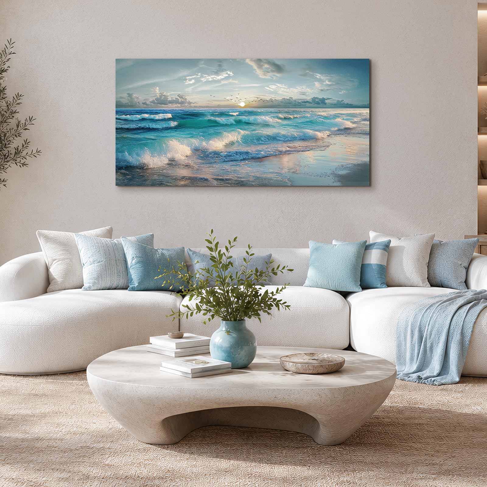 JHHUAMO Cuadros Decorativos Natural Playa para Salon Dormitorio 59x119 cm | Paisaje Costero, Artesanía Exquisita, Impresión Alta Definición, Fácil de Colgar, Apto Múltiples Espacios