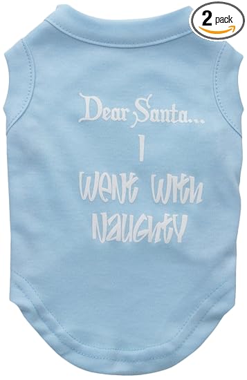 Mirage Pet Products 10-inch Dear Santa I Went with Naughty Screen Print Shirts for Pets, Small, Baby Blue