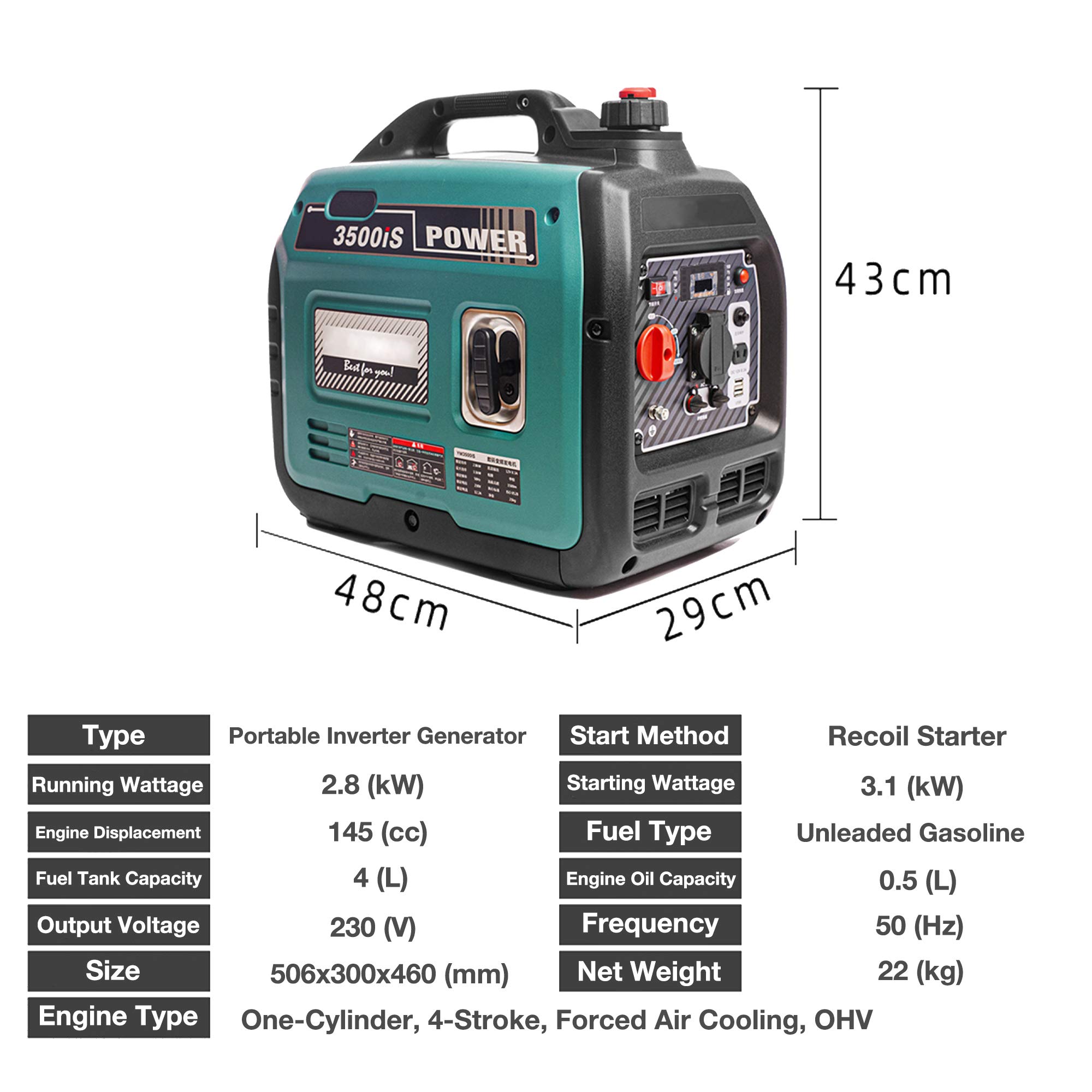 TGHY Inverter Generador de Gasolina de 3100 Vatios Modo Ecológico y Apagado de Combustible Equipo de Energía de Respaldo para RV Camping y Hogar