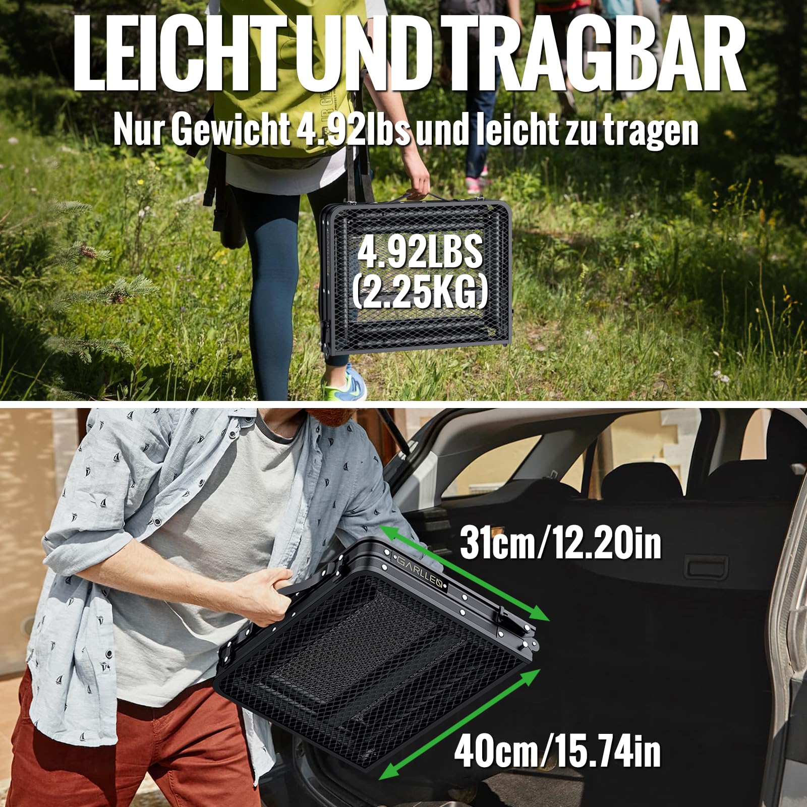GARLLEN Grilltisch klappbar, 58x40cm & 3 Höhenverstellbar(26/48/70cm), Leicht und Tragbar, Klapptisch Campingtisch Beistelltisch Gartentisch Picknicktisch Kleiner Grill Tisch für Camping(2-Fach)