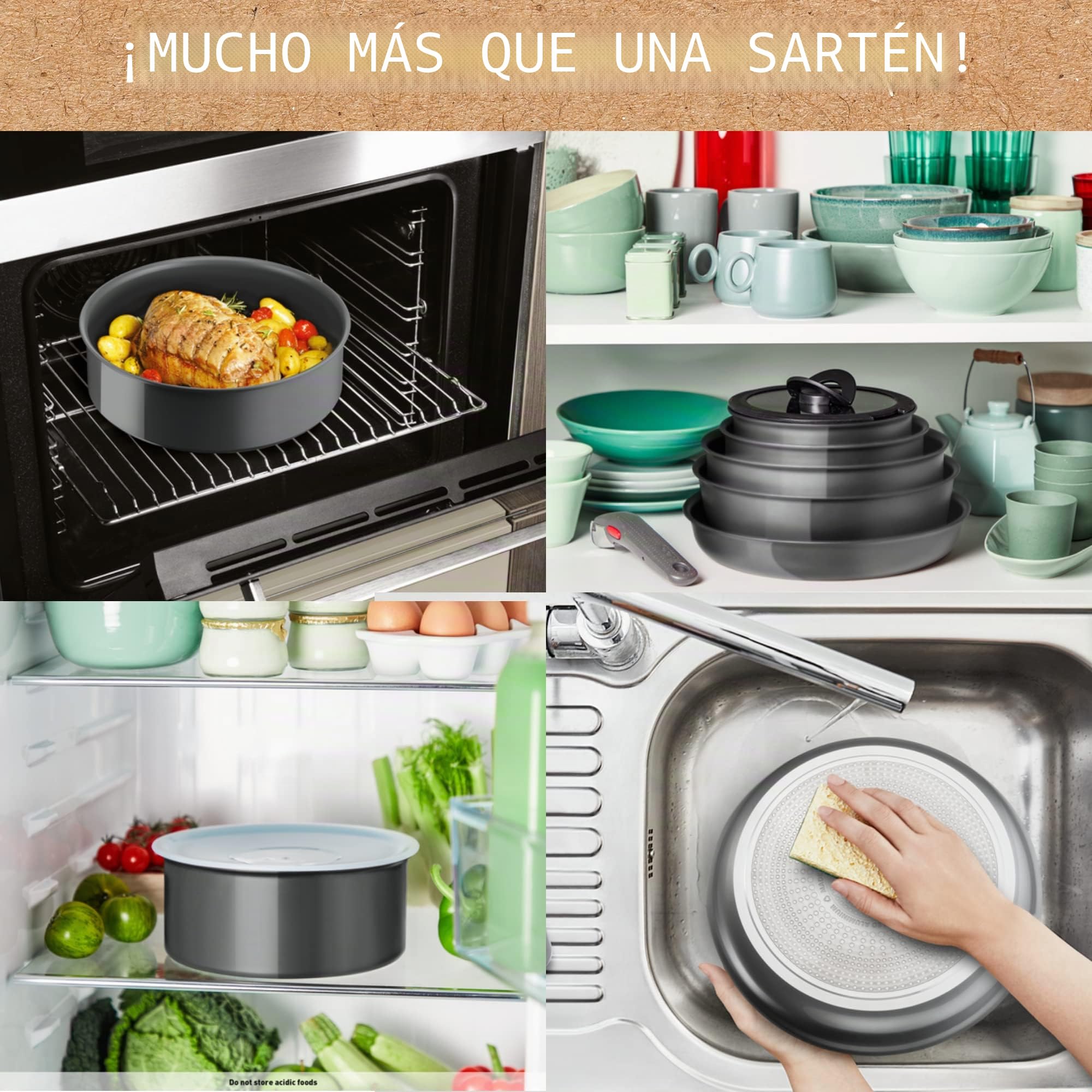 Tefal Ingenio Renew - Cazo de 20 cm, revestimiento cerámico antiadherente, reciclado, cocción sana, Thermo-Signal™, cocción segura, fabricada en Francia, todo tipo de fuegos, incluida inducción