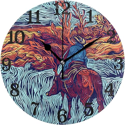 KLL Cowboys in The Valley 10 Inch Round Wall Clock Retro Silent Modern for Bedroom Classroom Home reloj de pared para sala