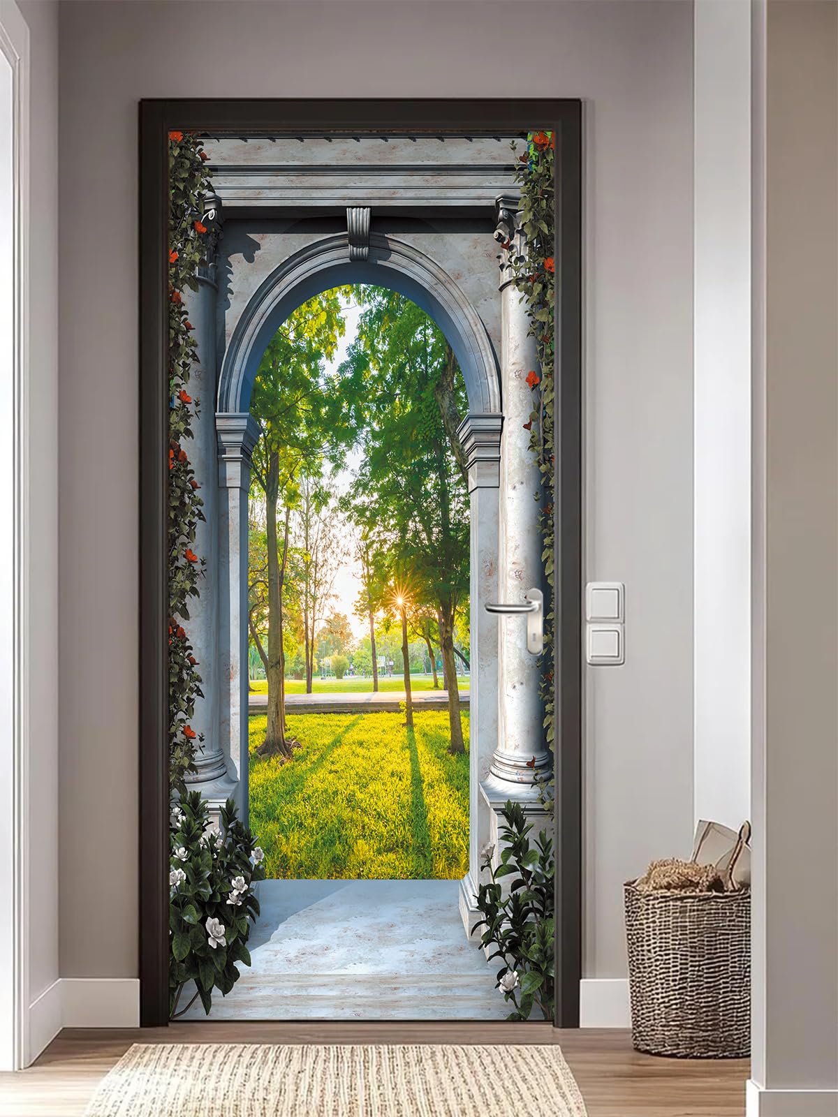 FLFK 3D Door Stickers Peel and Stick 77x200cm,Self-Adhesive Door Murals Wallpaper Poster Sunshine Arch Scenery Decals for Home Decor(2Pcs/Set)