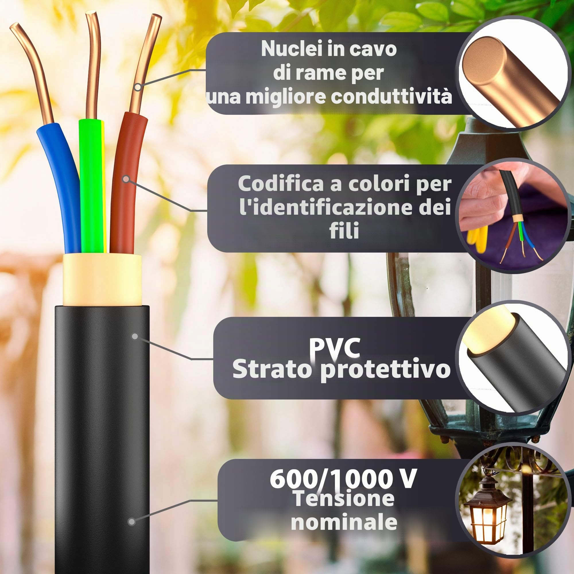 Cavo elettrico da terra, da 5 fino a 100 m, NYY-J 3 x 2,5 mm², anello per posa all'aperto, per posa interrata, 30 m