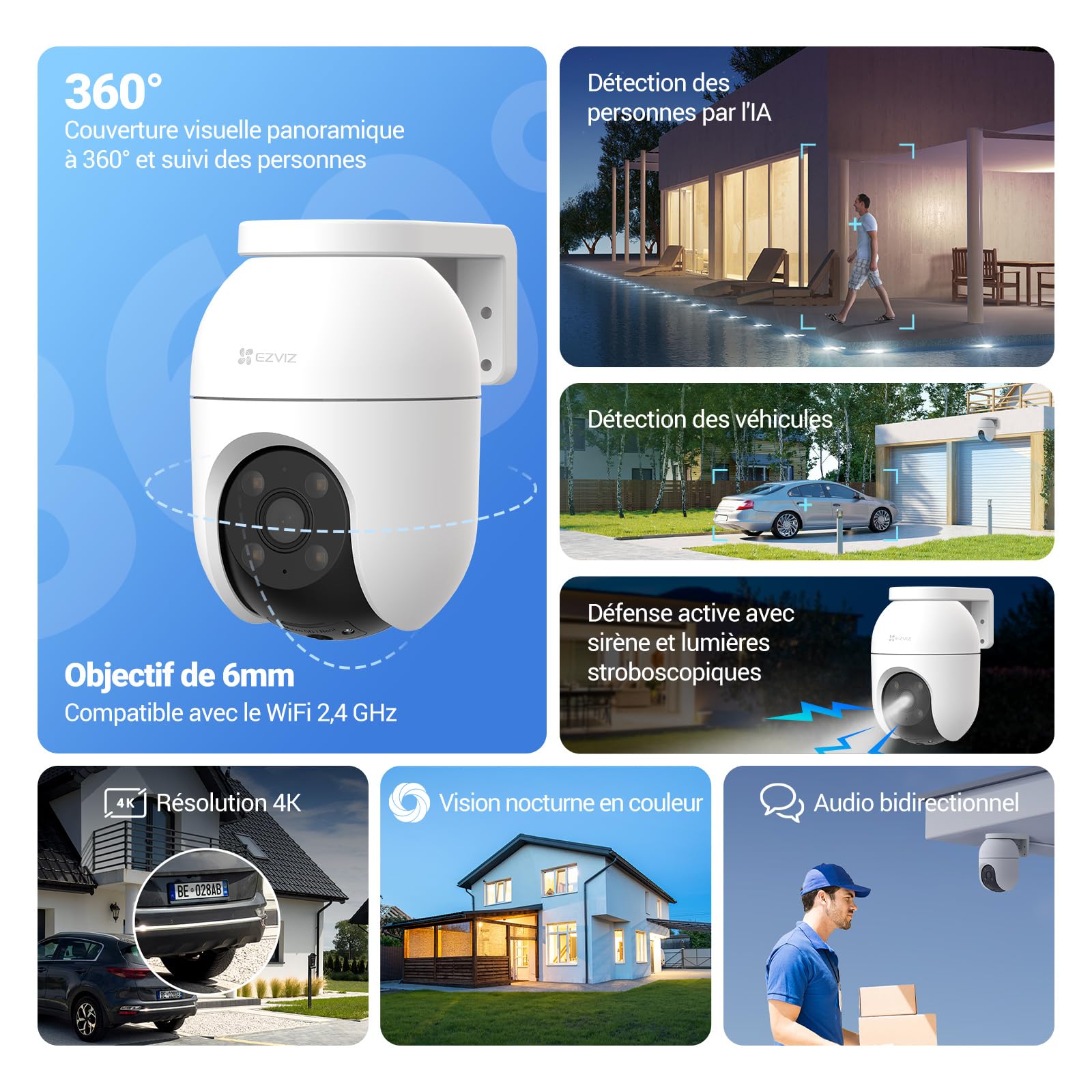 EZVIZ Pacchetto Composto da Telecamera Wifi per Esterni C8c 4K e Telecamera Wi-Fi Interno C6N G1 4K Kit