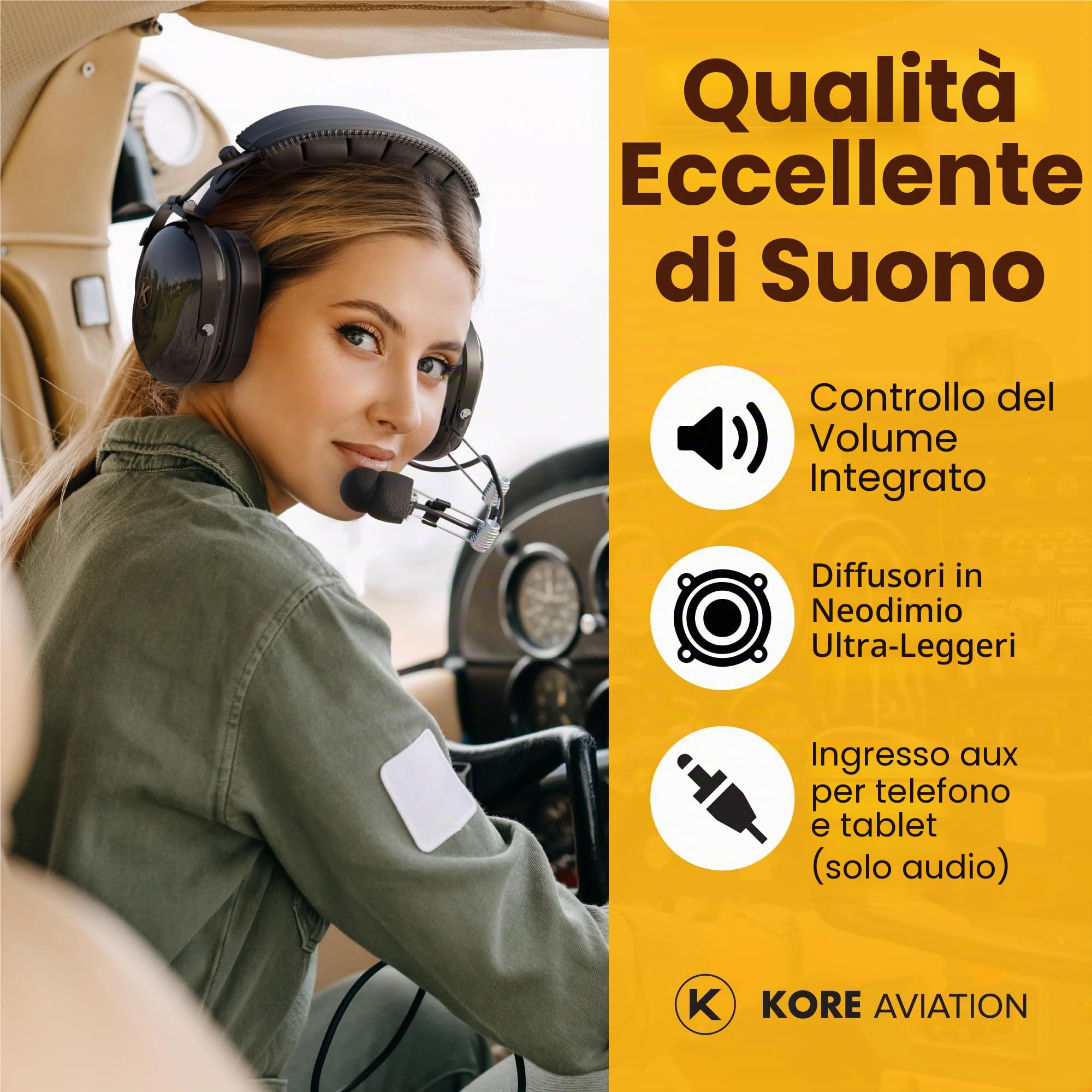 Kore Aviazione P1 Series Pnr Pilot Aviation Headset – Nero