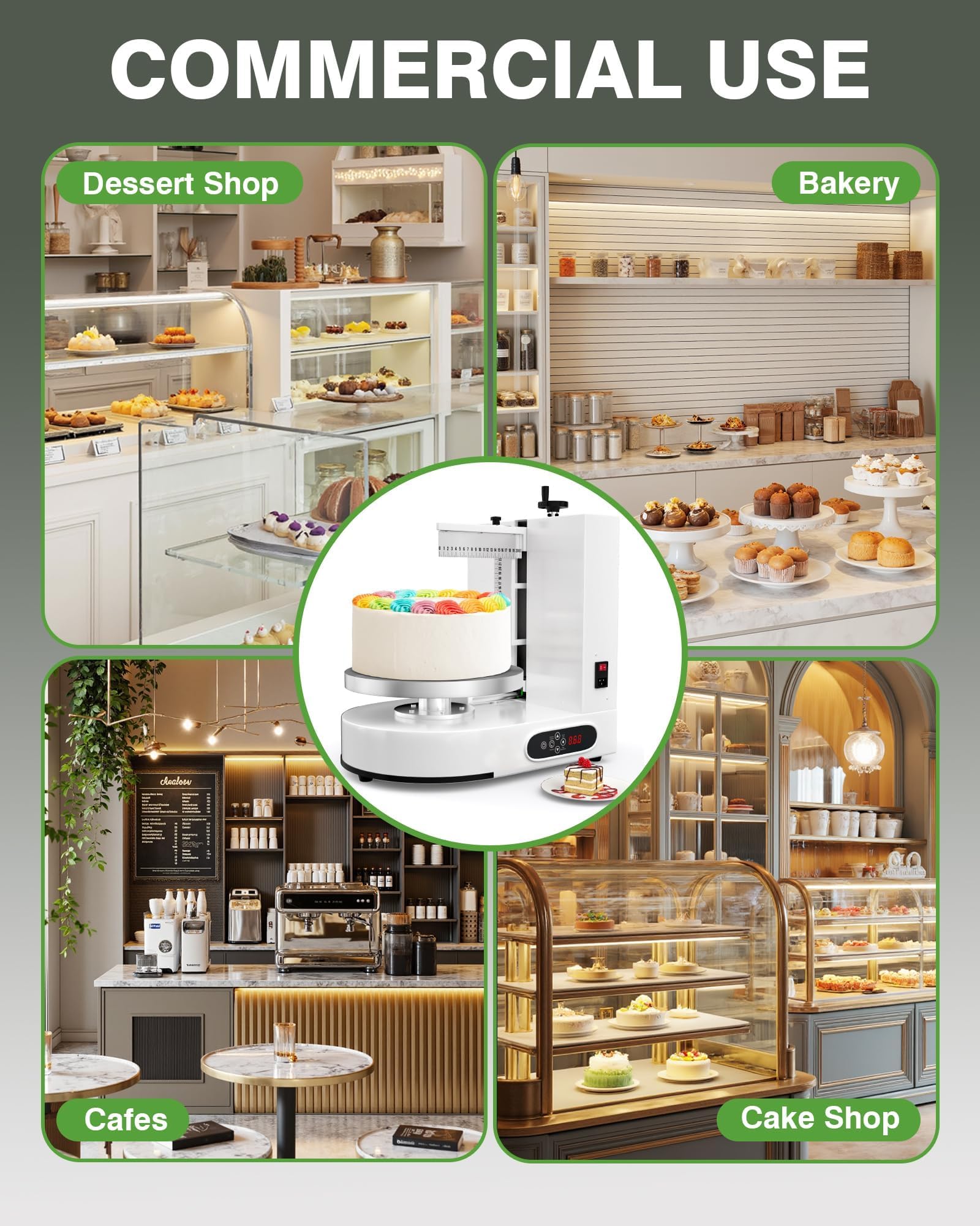Lisseur de gâteau électrique et machine à glaçage de 10,2 cm - Plateau tournant automatique 60 320 tr/min avec grattoirs gradués - Parfait pour la décoration de gâteaux et le glaçage - Blanc