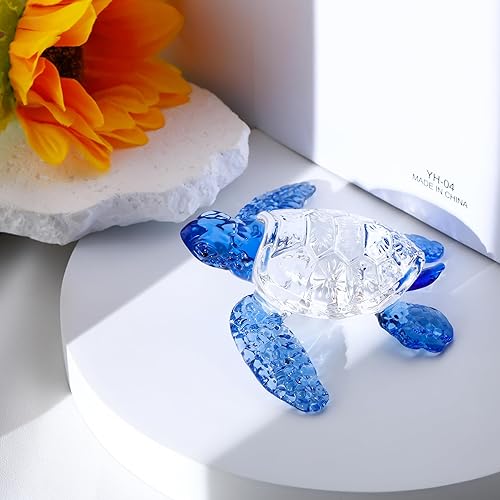 Miniatura 4 de Qianwei Regalos coleccionables de tortuga marina de cristal para mujer, figuras de animales de tortuga de cristal hechos a mano, mesa de escritorio