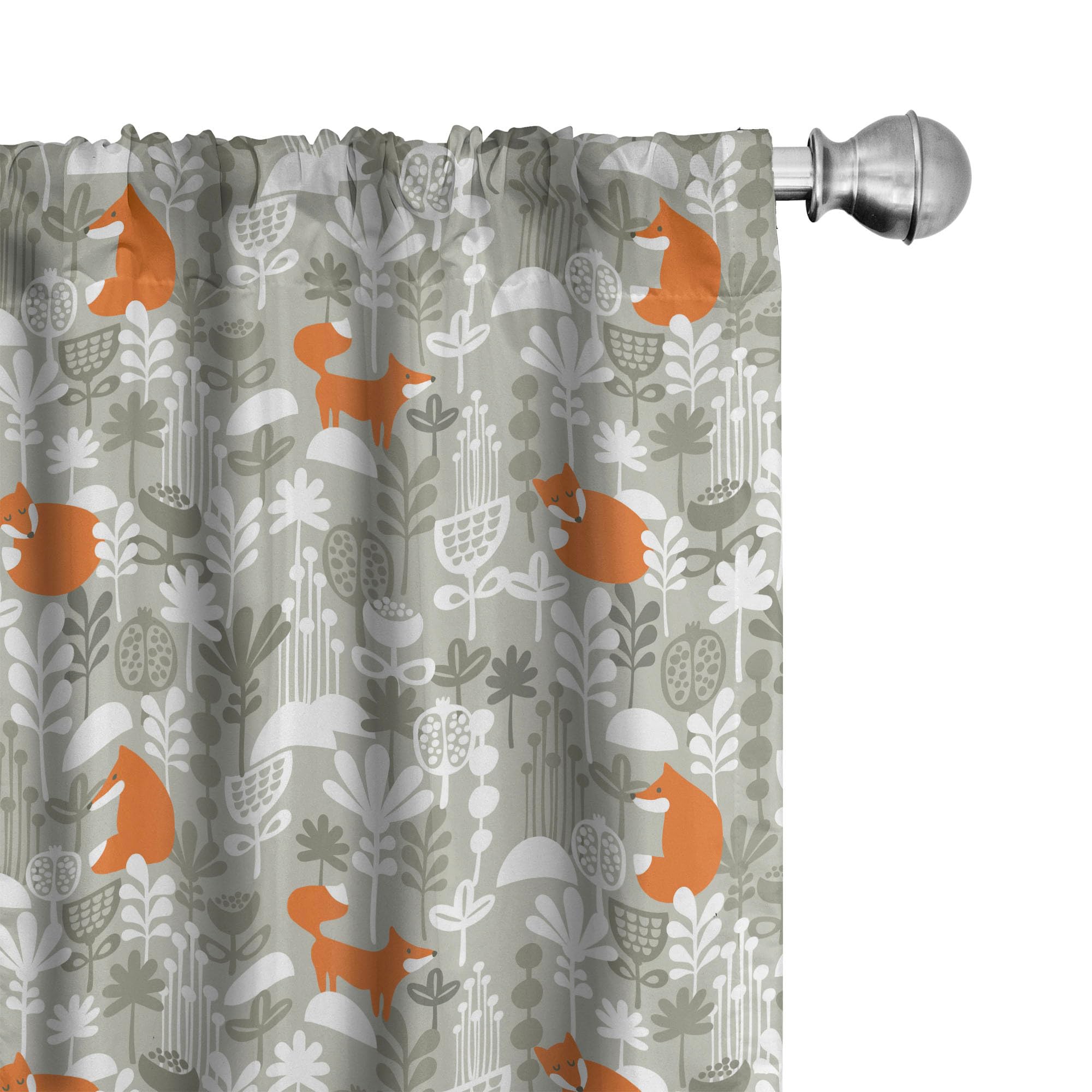 Lunarable Autumn Fall Window Curtains, Fox Animal Sleeping in The Forest Plants Woodland Wildlife Theme, Lightweight Decor 2-Panel Set with Rod Pocket, Pair of - 28