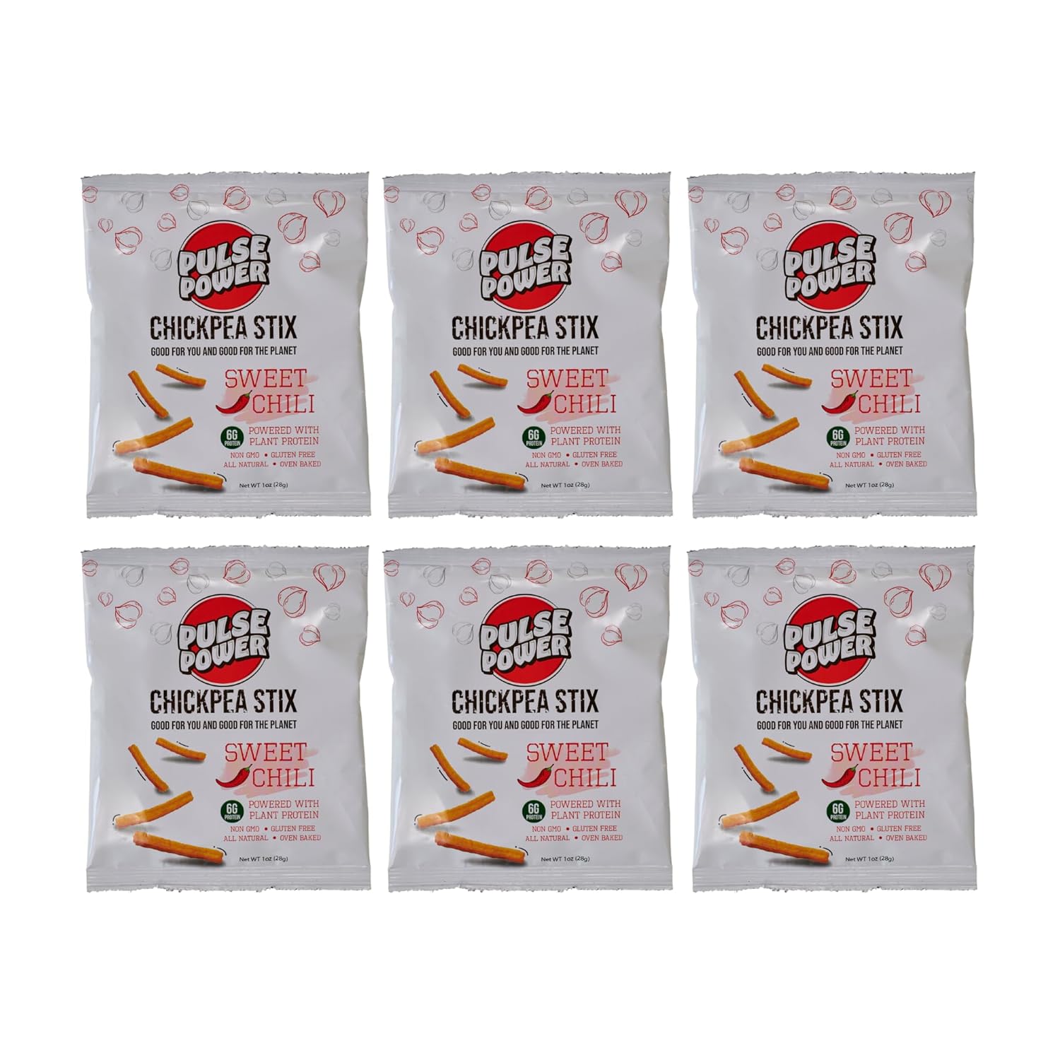 Pulse Power Chickpea Stix - Crunchy Snacks, High Protein, Gluten Free, Non-GMO, Vegan (Sweet Chili, 1 oz)