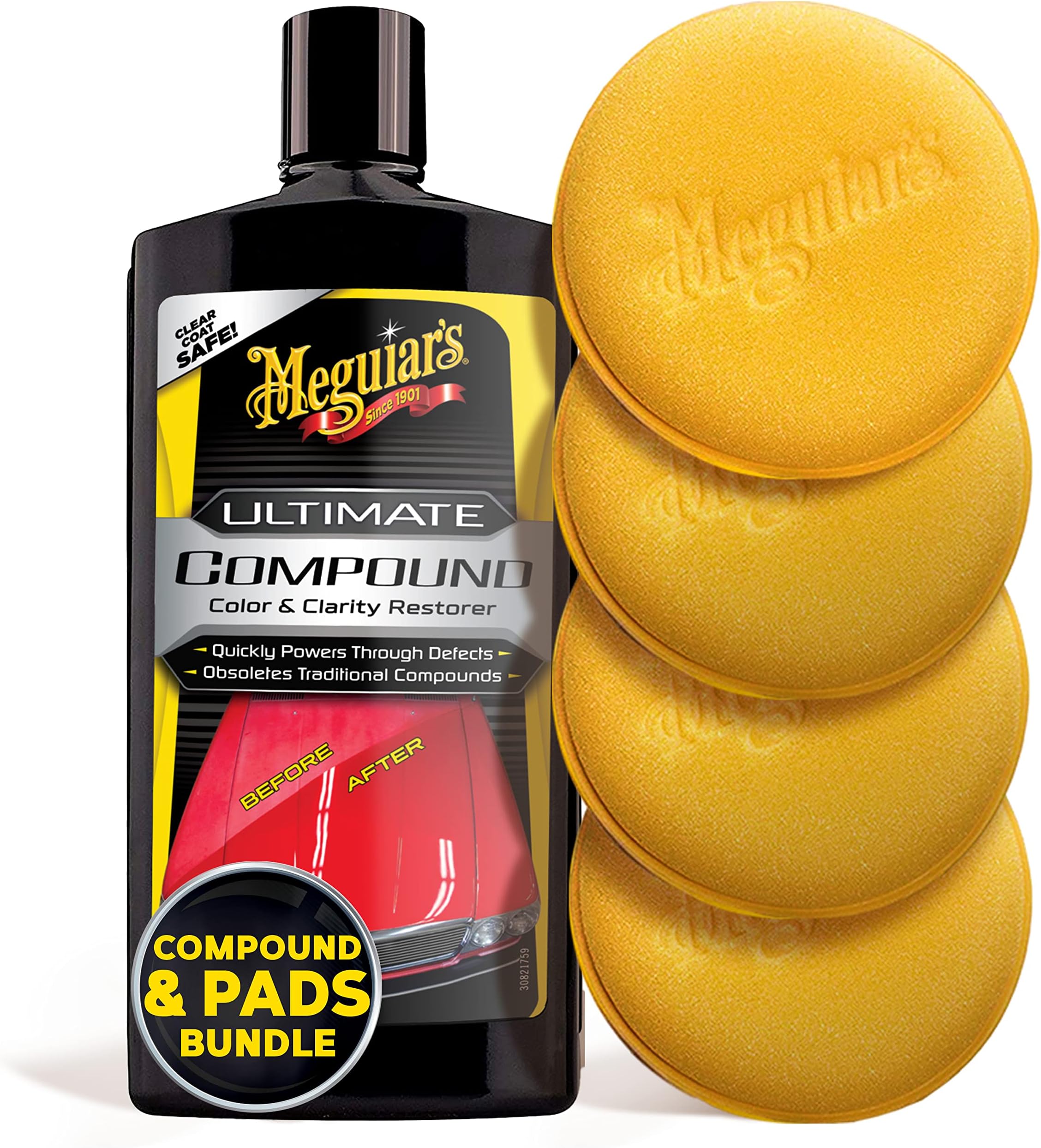 Meguiar's Ultimate Compound Bundle with Meguiars Supreme Shine Foam Applicator Pads - 4 Count