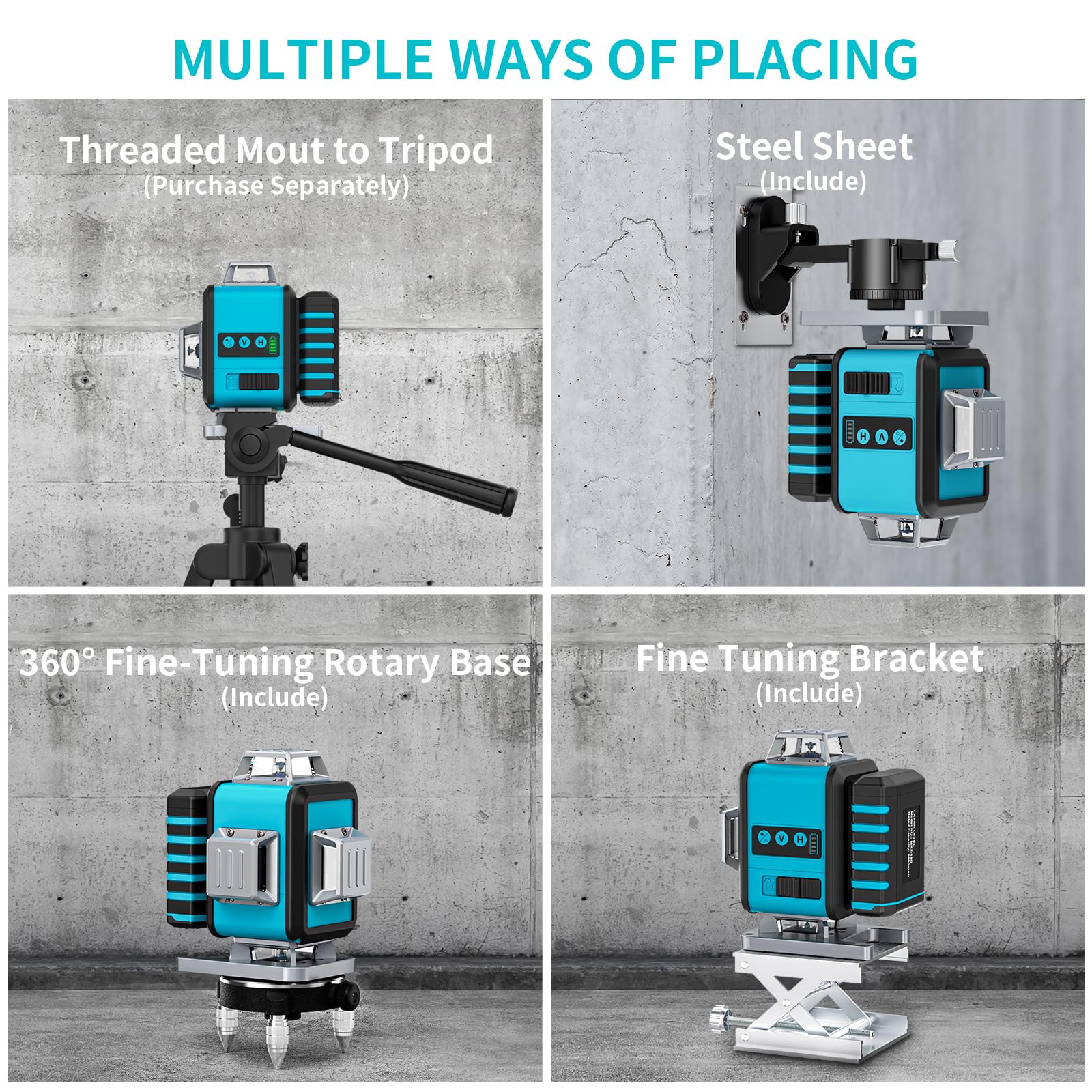 【Mode Impulsion】Niveau Laser 4 x 360°, 4D 16 Ligne Laser Chantier, Lazer Niveaux 16 Lignes Croisé 30M Mode Impulsion Extérieur, Verte Horizontal et Verticale avec Télécommande