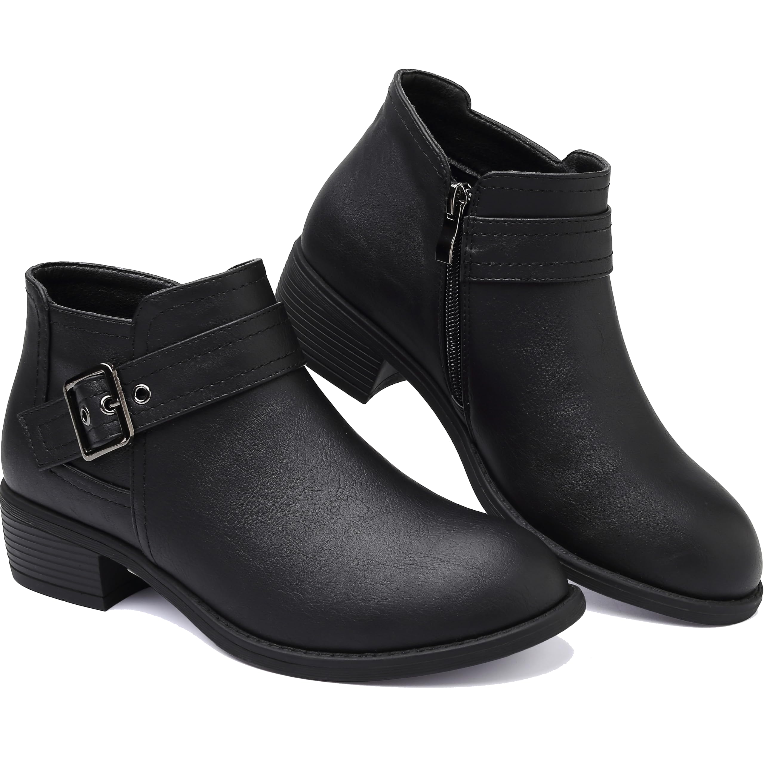 ziitop Stiefeletten Damen Schwarz mit Reißverschluss Elegante Boots Stiefel Damen Spitz Zulaufend Schnalle Western Chelsea Ankle Boots Herbst Winter Schuhe Ungefüttert Vielseitig Kurzstiefel