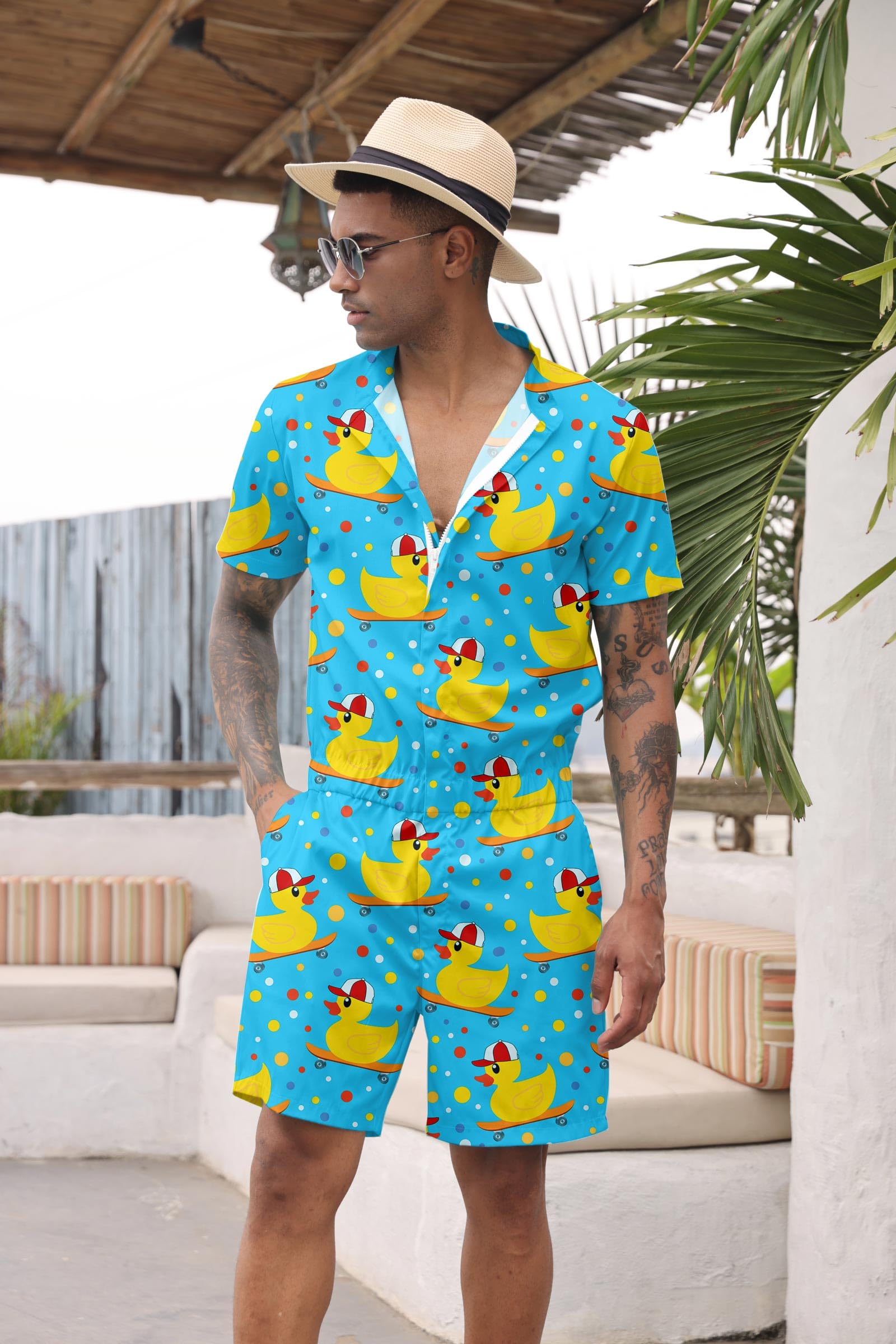 Goodstoworld Barboteuse hawaïenne tendance avec fermeture éclair et poche S-XXL