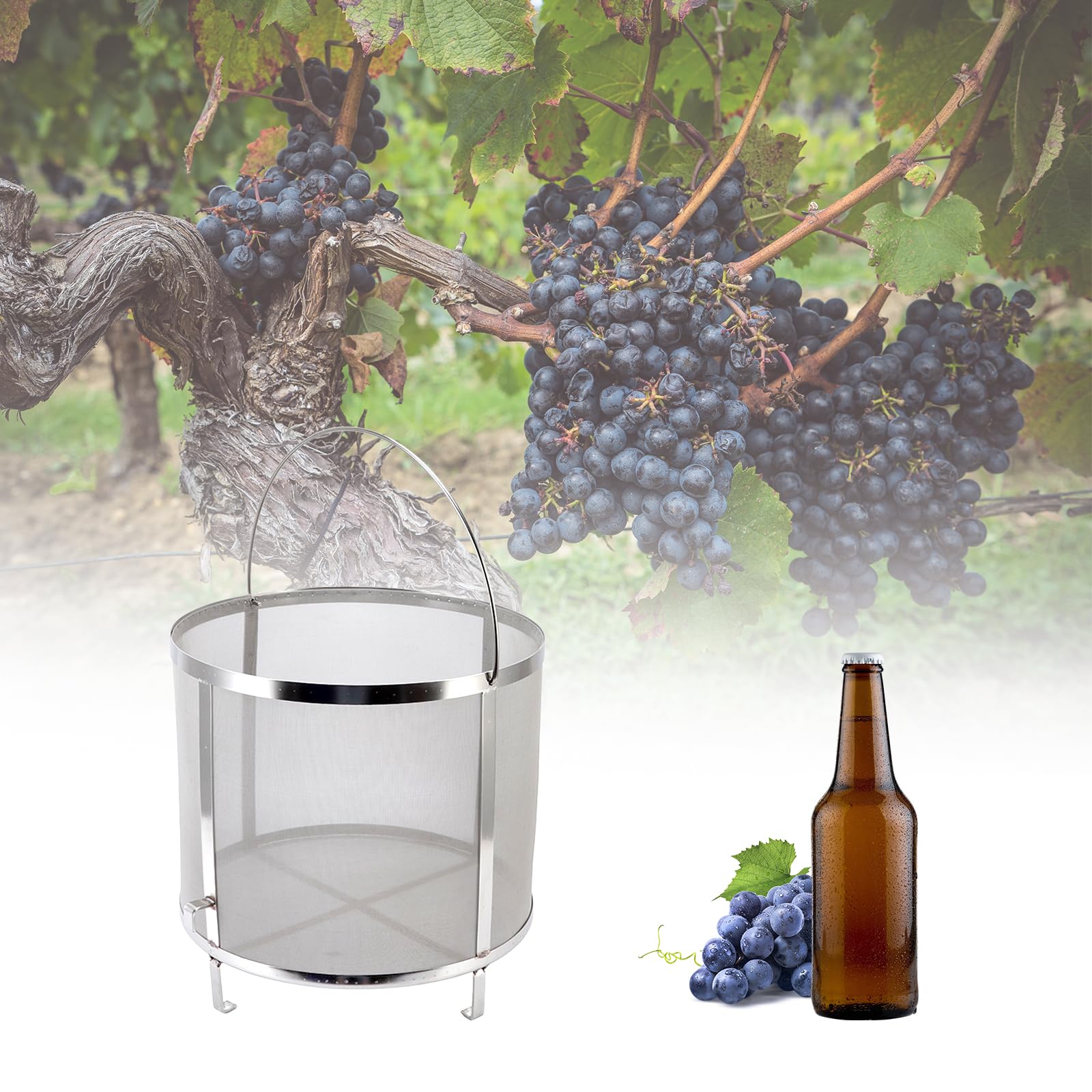 Topyond Filtro per luppolo in acciaio inox con supporto, filtro per birra e vino fatti in casa