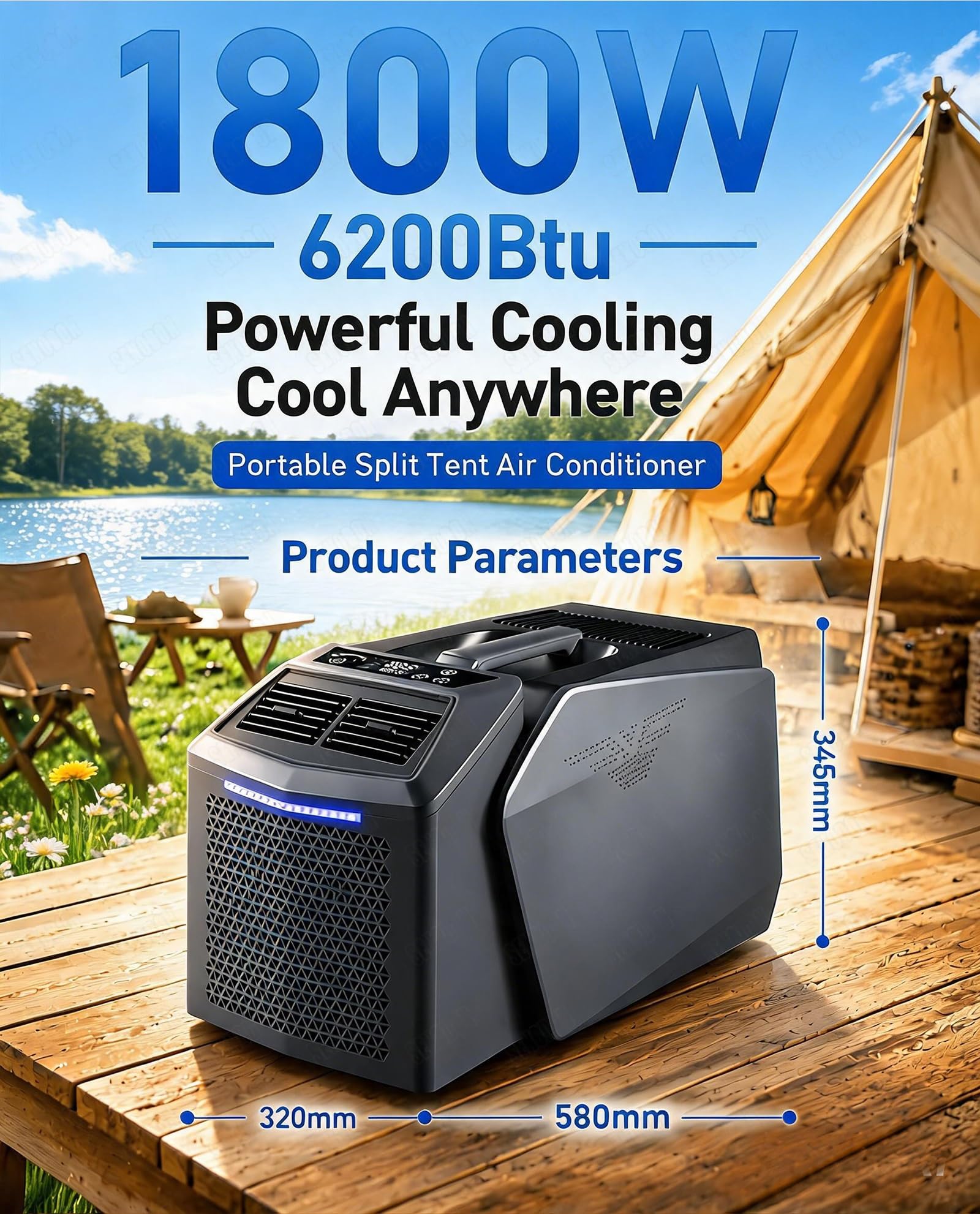 Piccola unità di condizionamento 4 in 1 per campeggio, condizionatore d'aria portatile per camper, 6200 BTU 550W, alimentazione 48V DC/110V/220V AC, dispositivo di raffreddamento compatto