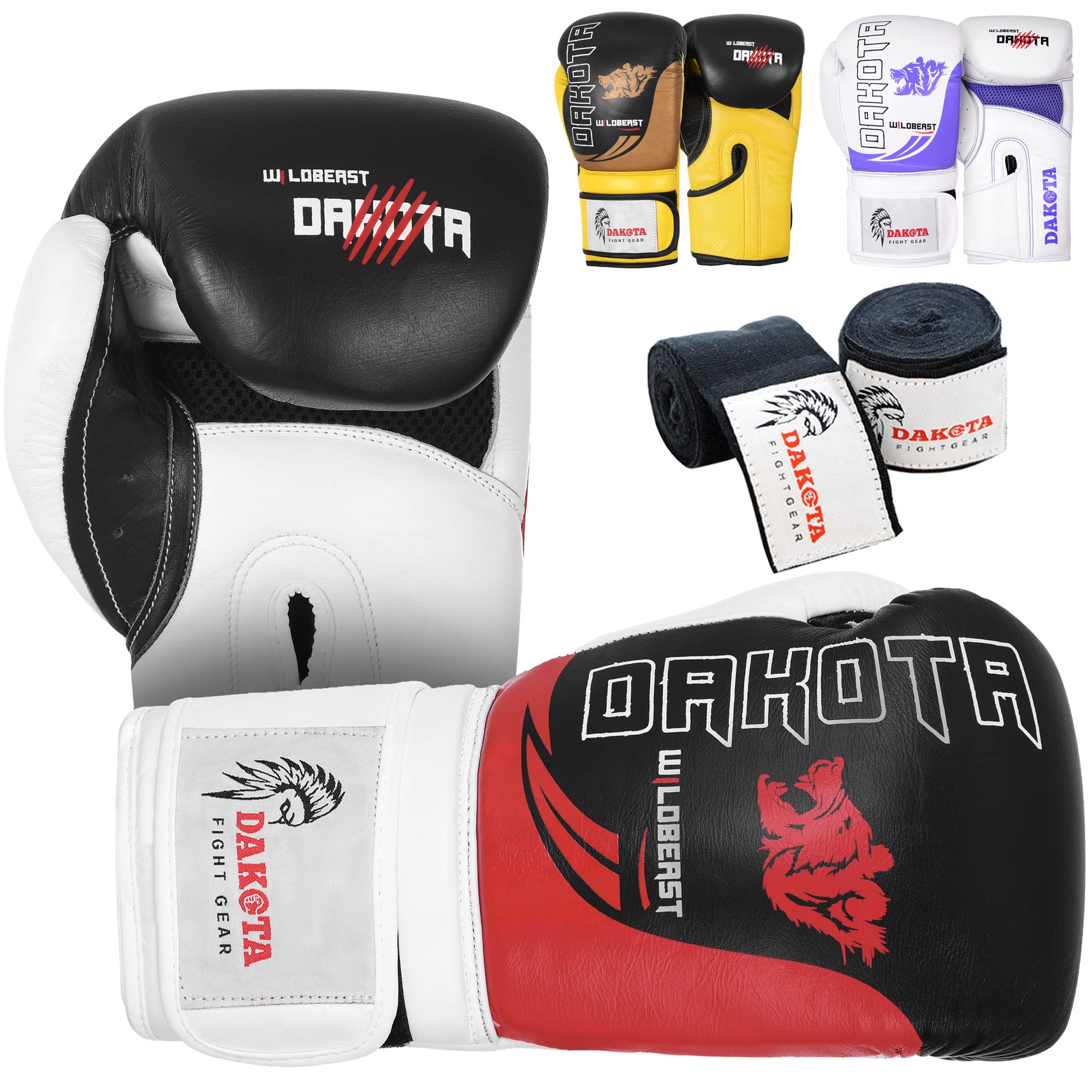 Dakota Real Leather Boxing Gloves Sparring Gloves Training Gloves All Purpose Training Gloves MMA Ba