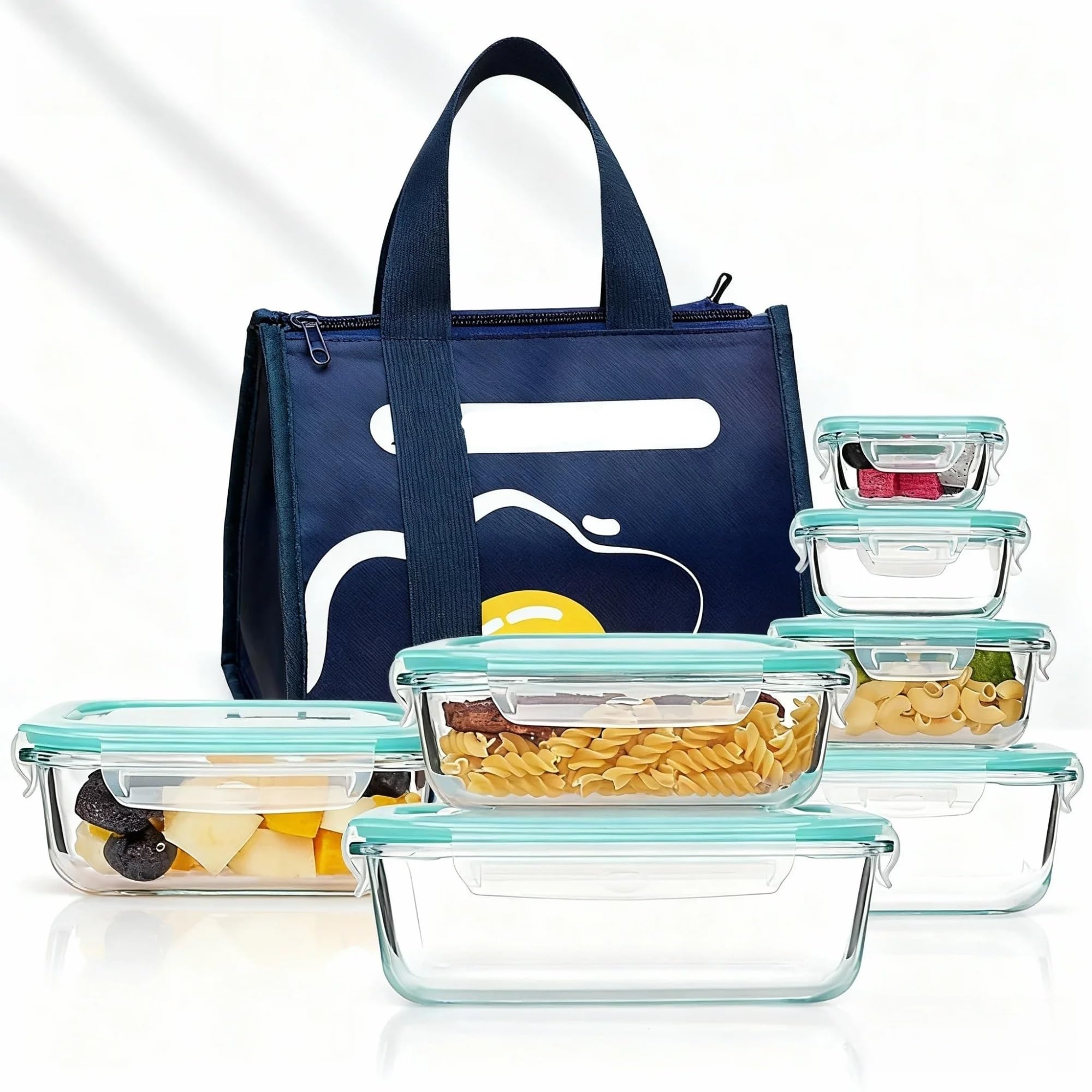 Bento pojemnik na lunch ze szkła, z pokrywką, nadaje się do kuchenki mikrofalowej i mycia w zmywarce, do przygotowywania posiłków do przechowywania żywności w biurze (1040 ml)