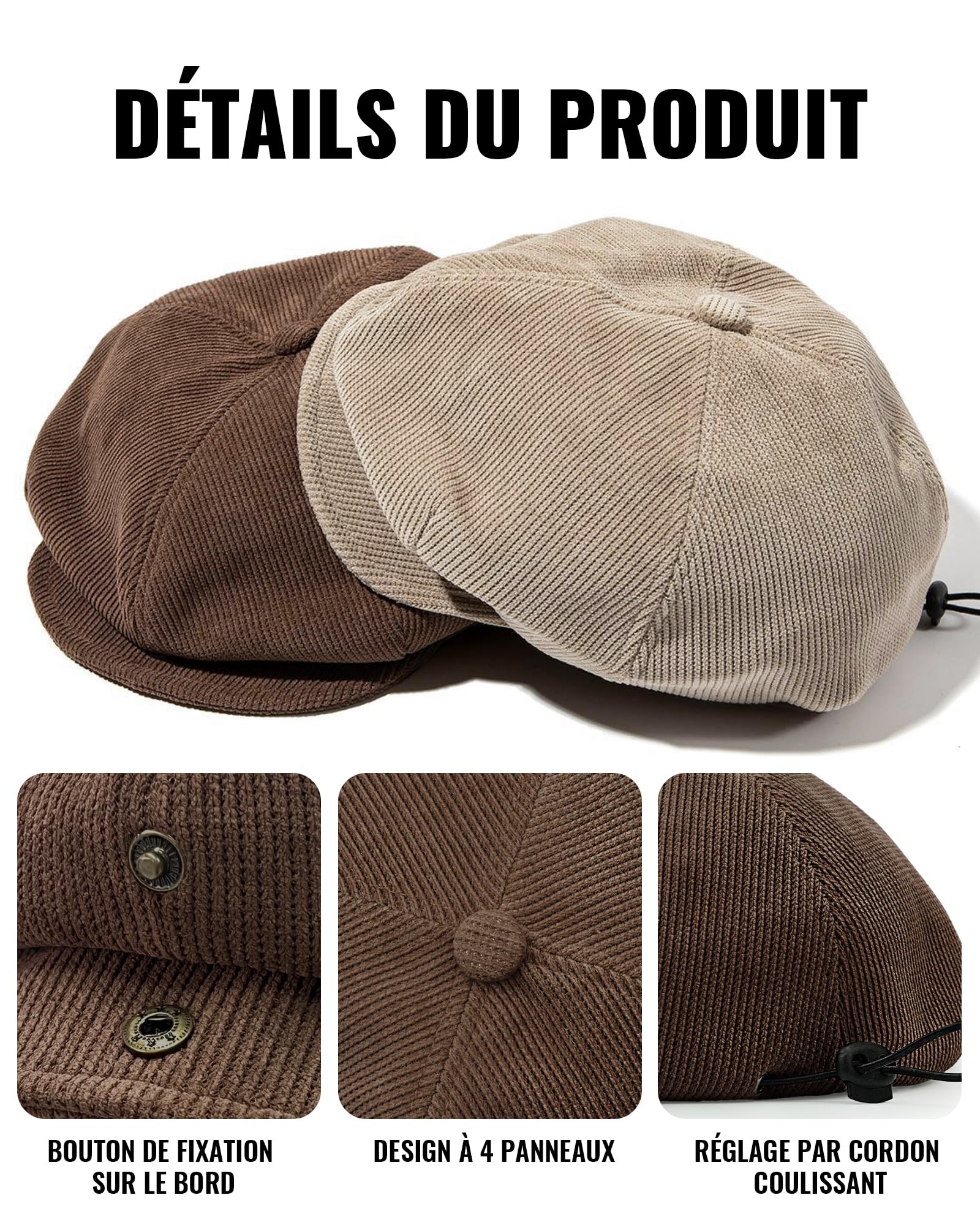 CLAPE Casquette Homme Gavroche Casquette Shelby Vintage Cotton Baker Boy Hat Casquette Newsboy Casquette Beret Homme Reglable