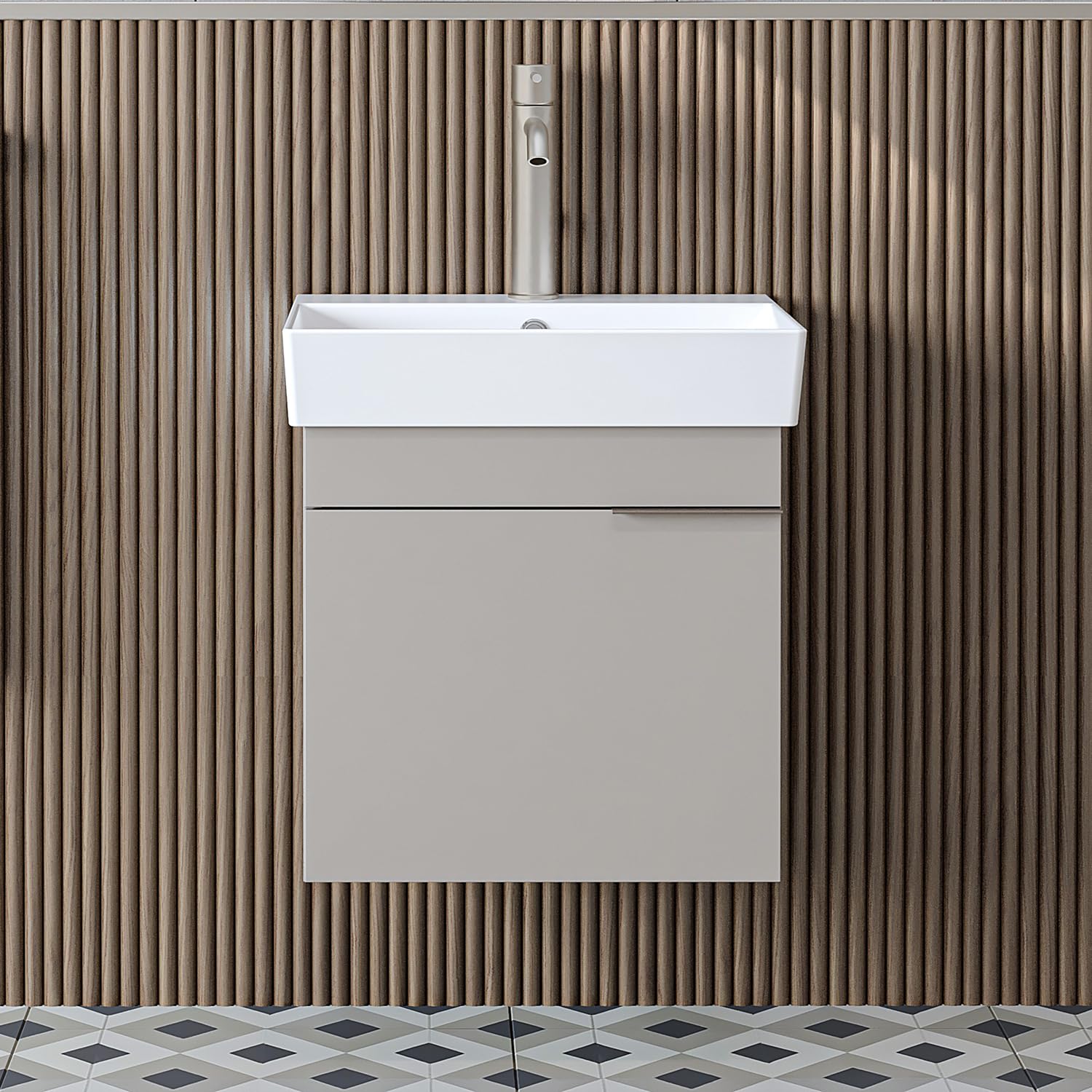 ROOMART Badmöbelset LYCIA 50 cm Unterschrank mit Keramik-Waschbecken, Spiegelschrank, Seitenschrank, Badezimmermöbel in 4 Farben (Sandbegie, Unterschrank mit Waschbecken)