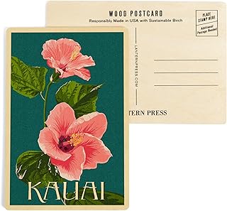 Kauai, Letterpress, Pink Hibiscus (4x6 Birch Wood Postcards, 2-Pack Stationary, Rustic Home Wall Decor)