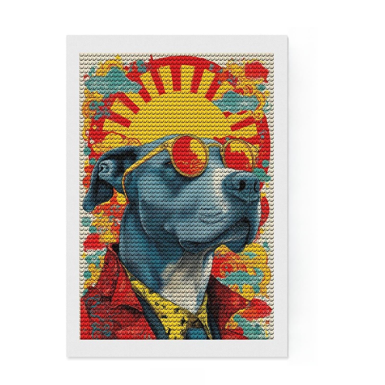 Junmoney Cool Dog with Sunglasses Art Diamond Art Kit 8"x12", Home Wall Decor, for Creative Relaxation, Mindful Craft Activity, Thoughtful Handmade Gift