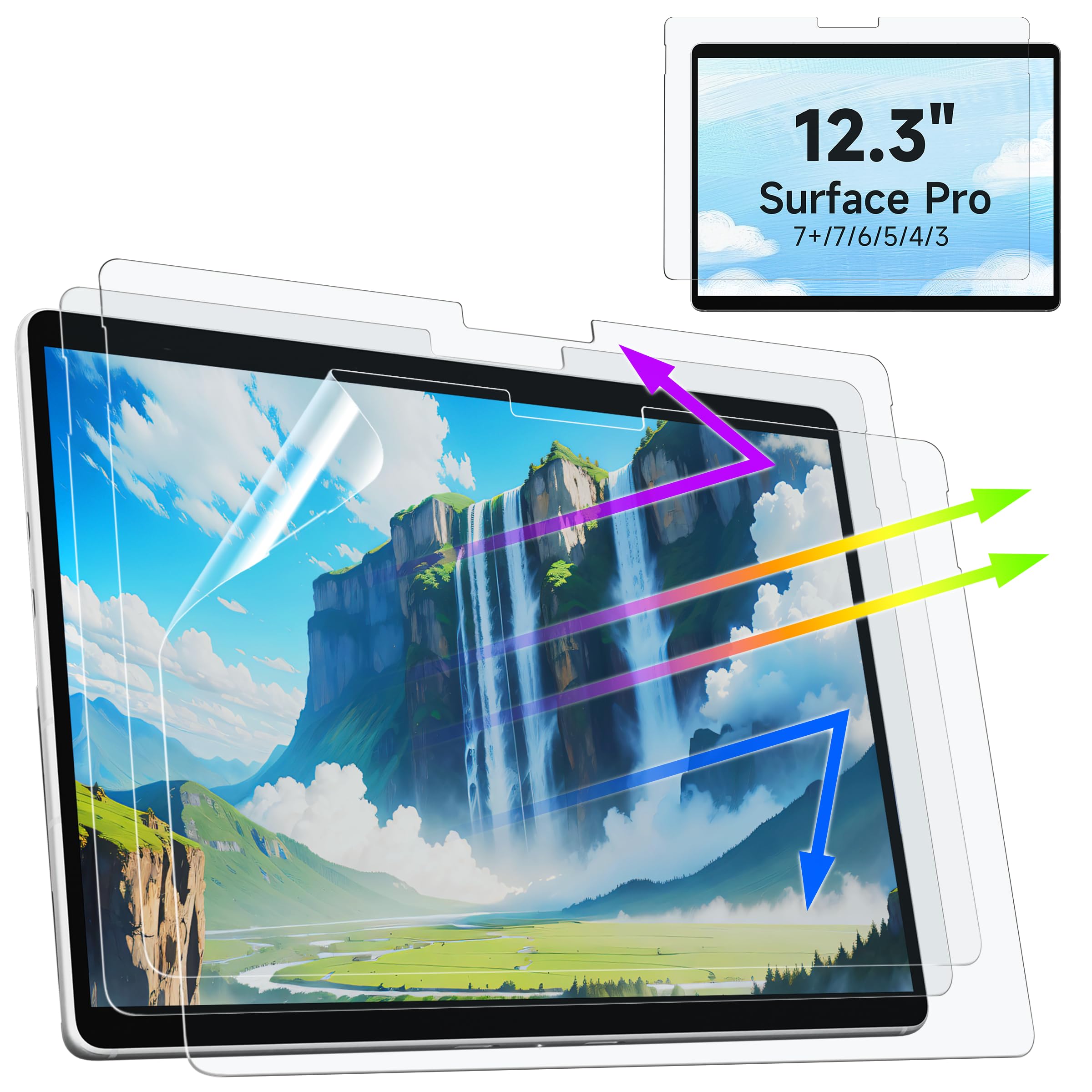 3 Pack Paper Screen Protector for 12.3 In Microsoft Surface Pro 7+/7/6/5/4/3, Draw and Write Like on Paper Shield, Anti Glare Blue Light Filter, Matte Sensitivity Film, Stylus Pen & Case Friendly