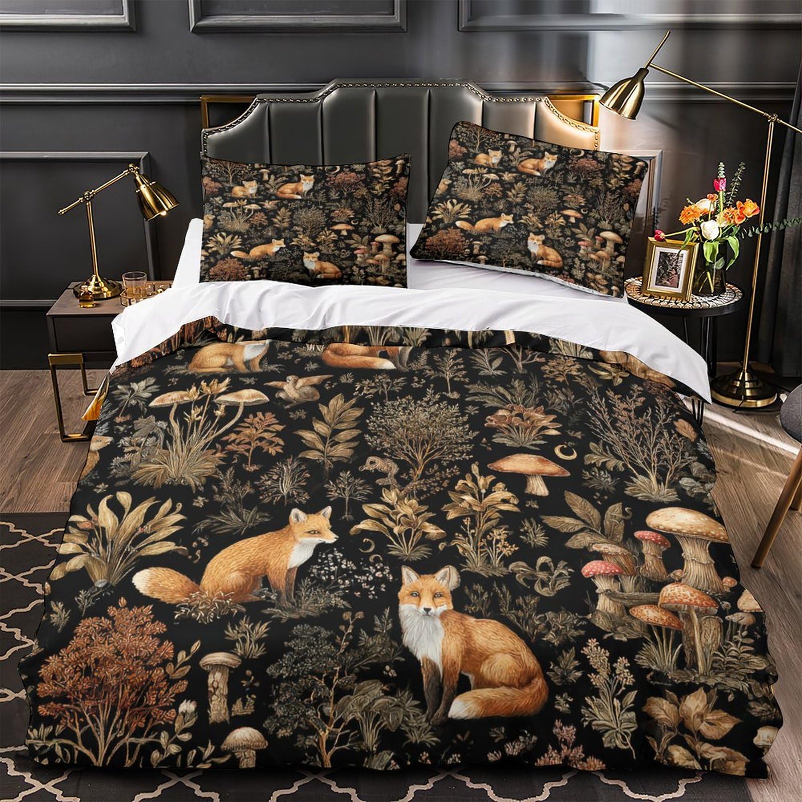 MMDASBVPE Foxes in Forest Duvet Cover 3D Design Printed Machine Washable 3 Pieces Bedding Set Zipper Quilt Cover Hotel Quality Durable for Adults Kids Women Teens Youth Super king（260x220cm）