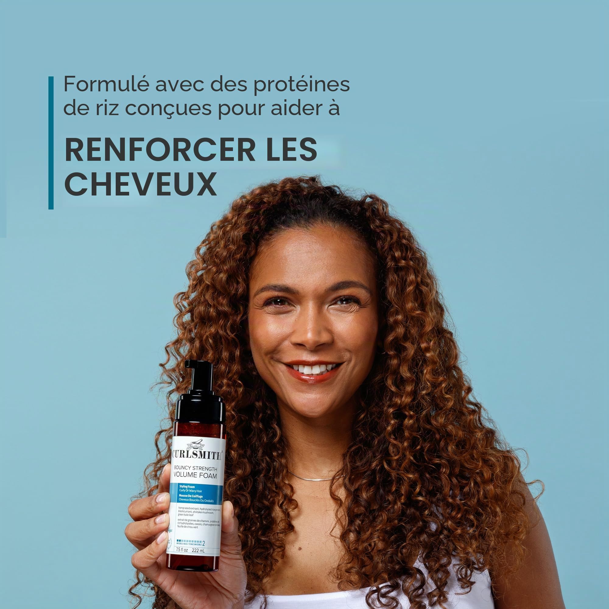 Curlsmith Bouncy Strength Volume Foam - Mousse légère pour volume, fortifiante, pour tous types de boucles, cheveux abîmés, végan et non testé sur les animaux (7.5 oz)