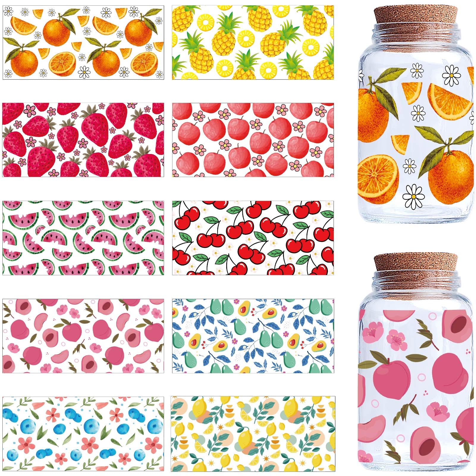 CREATCABIN 10 Sheets Fruit Transfer Stickers for Glass Cups