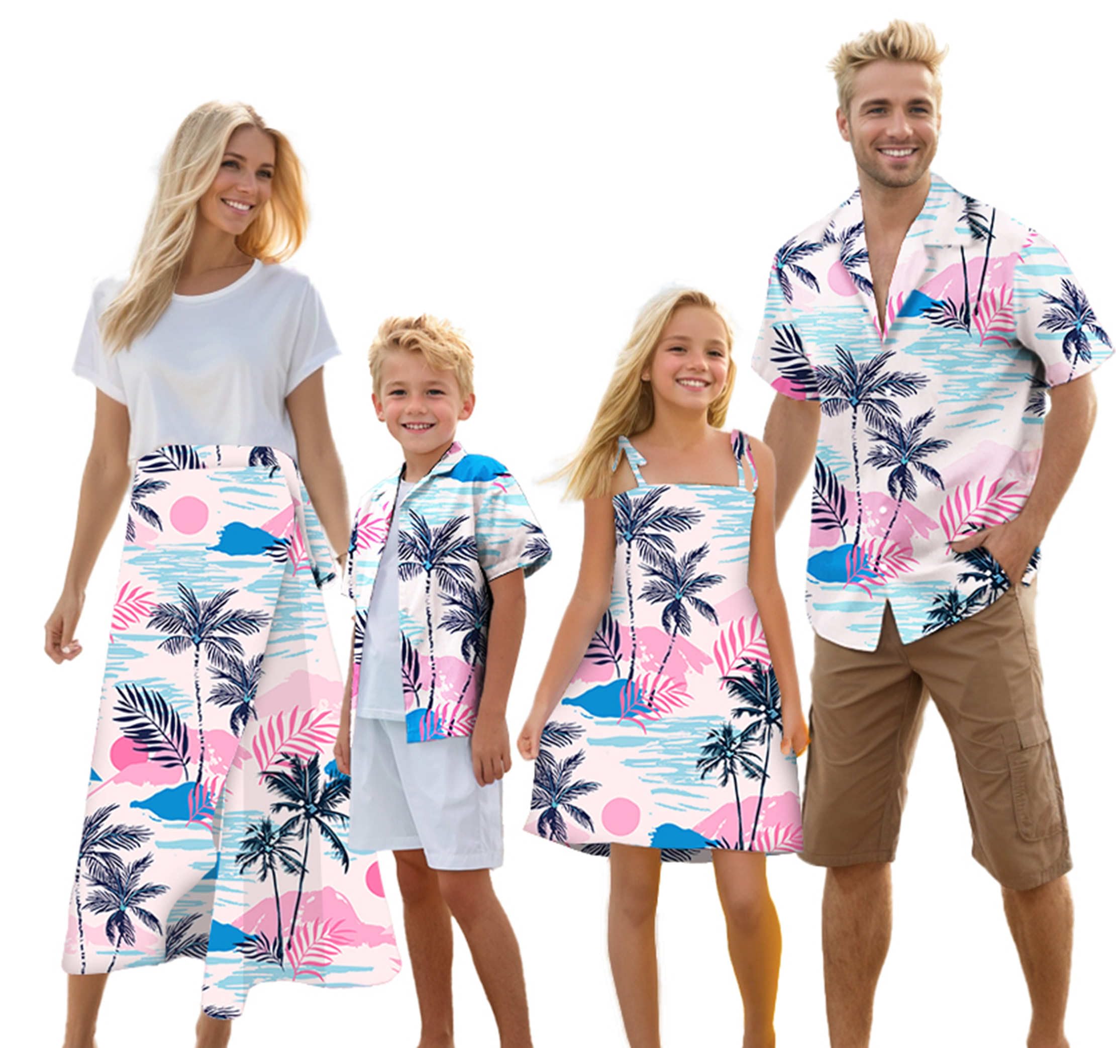 Cromoncent Matching Hawaiian Outfits for Family, Dad and Son Matching Luau Beach Tropical Shirts Mommy Daughter Tropical Sets