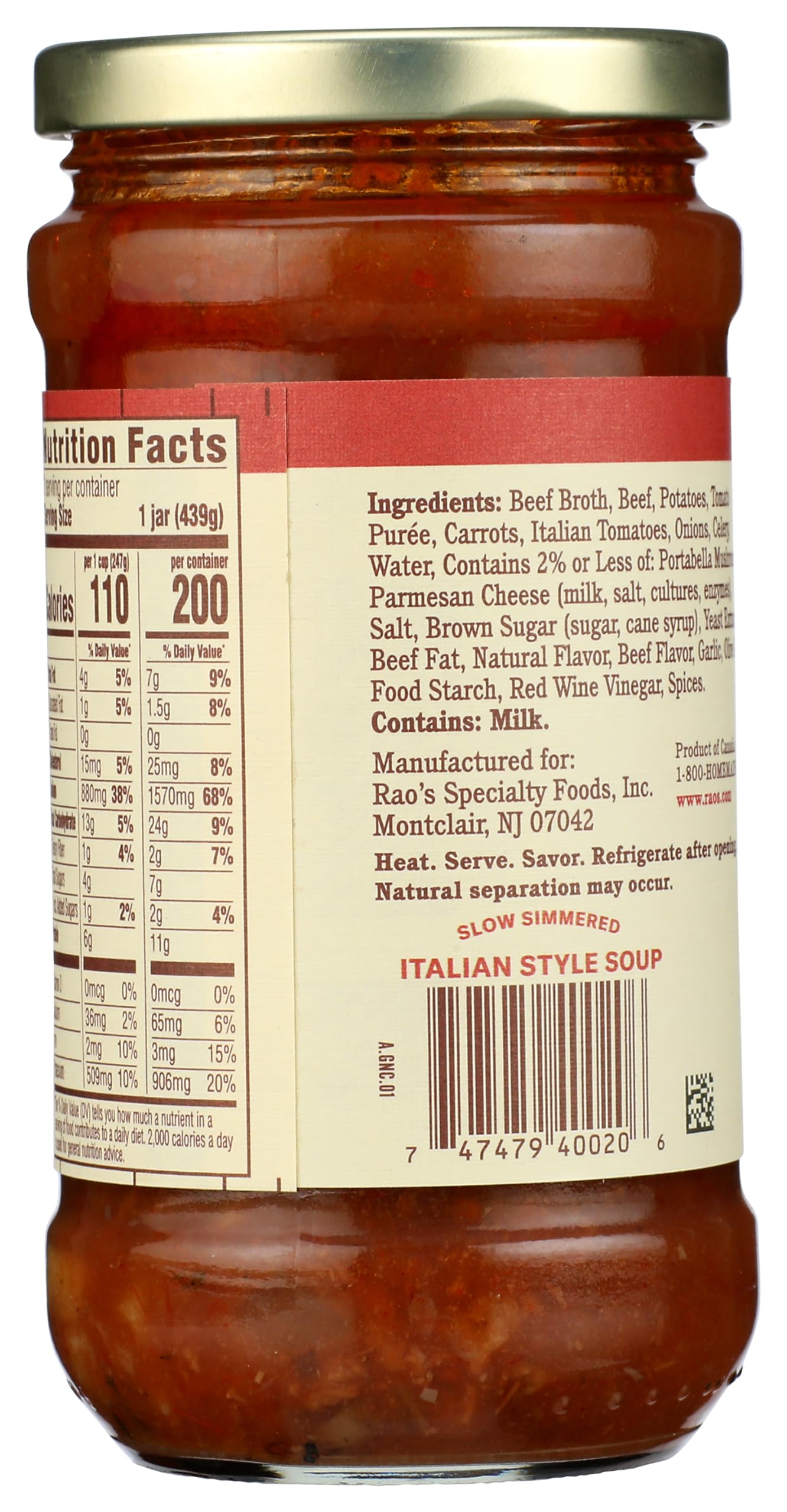 Rao's Made for Home Tuscan Beef Soup, 16 oz, Traditional Italian Heat and Serve Soup, Made with Premium Quality Ingredients (Pack of 4)
