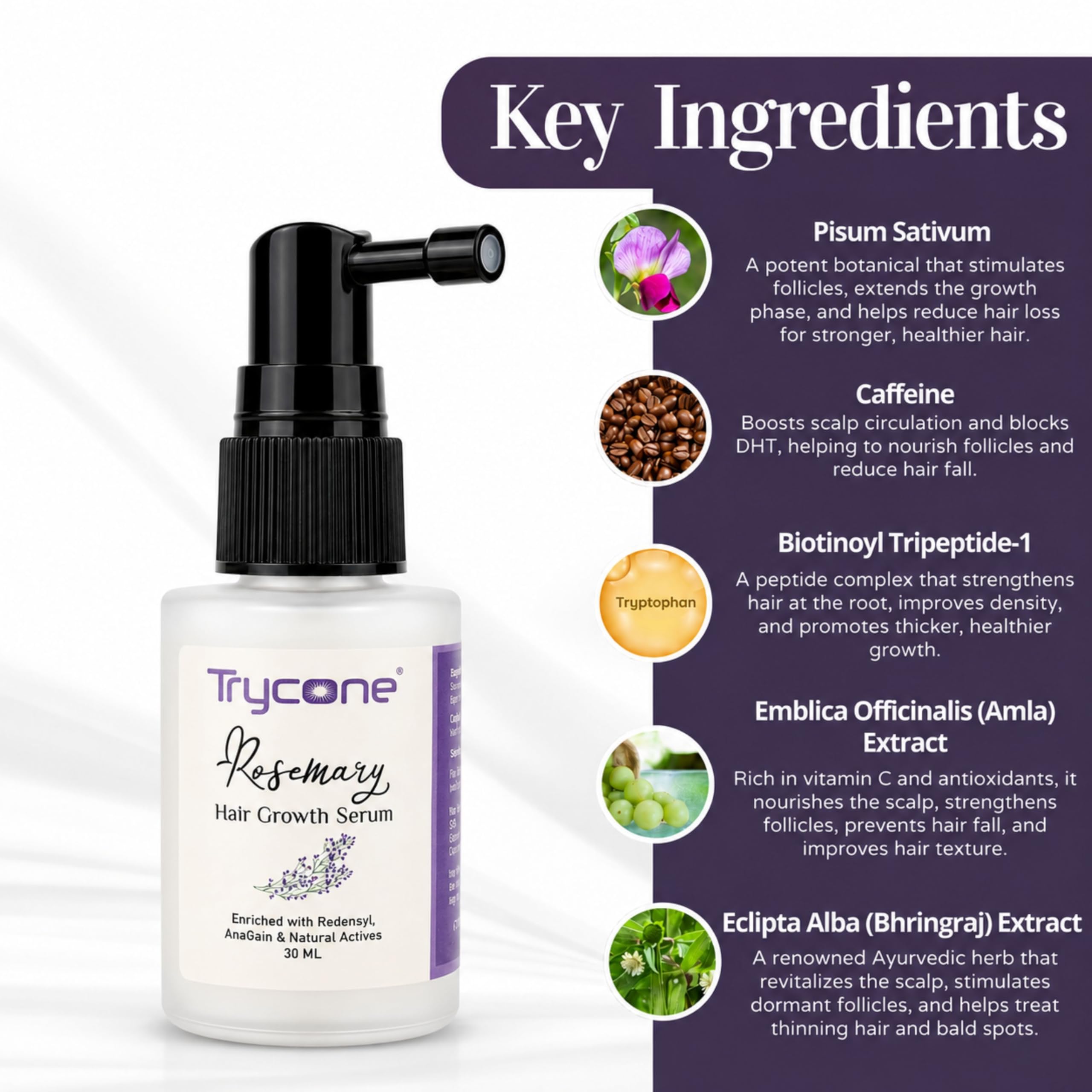 Trycone Rosemary Hair Growth Serum with Redensyl, Anagain Biotin & Rice Water – Reduces Hair Thinning Strengthens & Promotes Hair Regrowth – 30 ml Scalp Serum for Men & Women 1