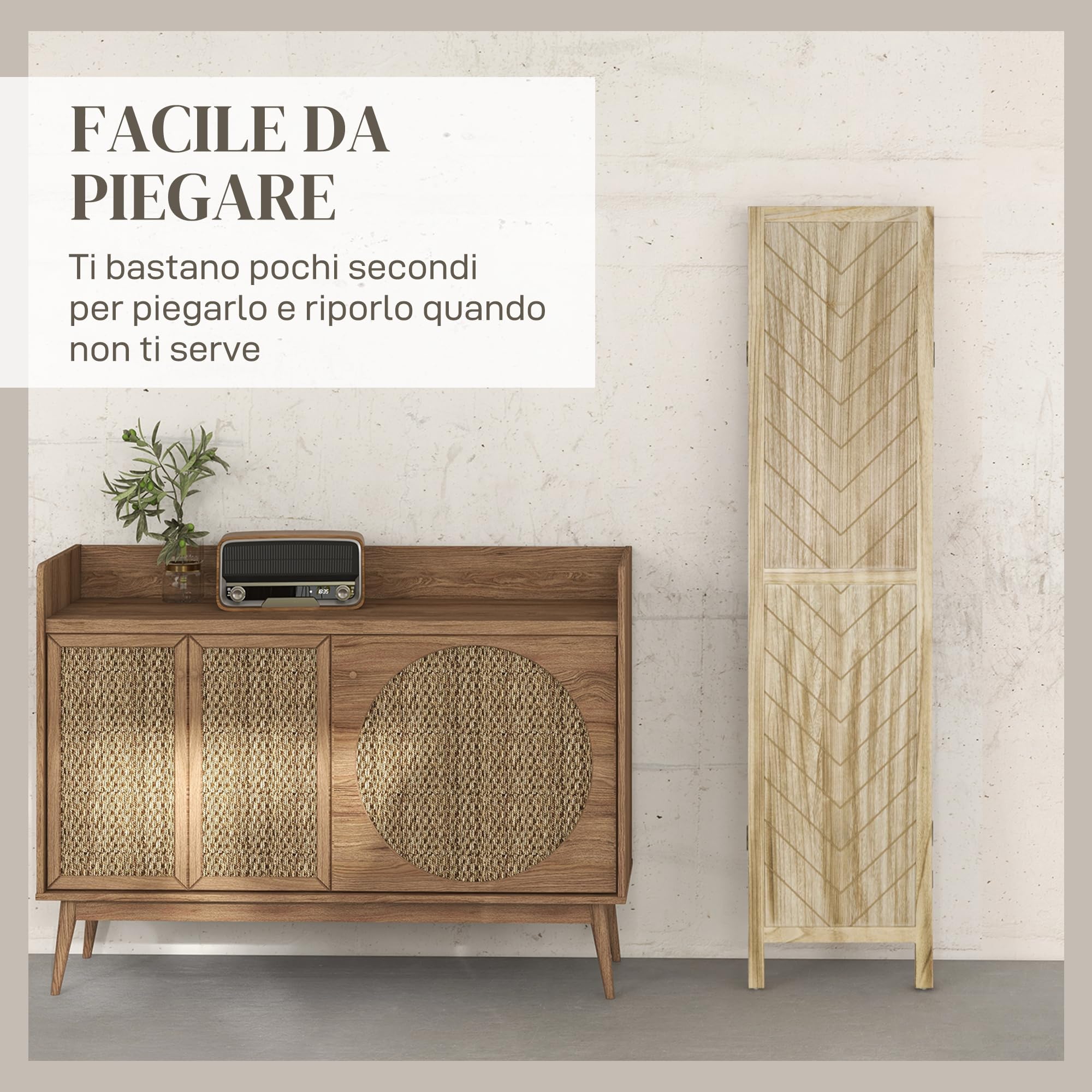 HOMCOM Paravento da Interno 3 Pannelli Pieghevole 120x170 cm Color Legno | a Spina di Pesce, Separé Divisorio Interno, in Legno