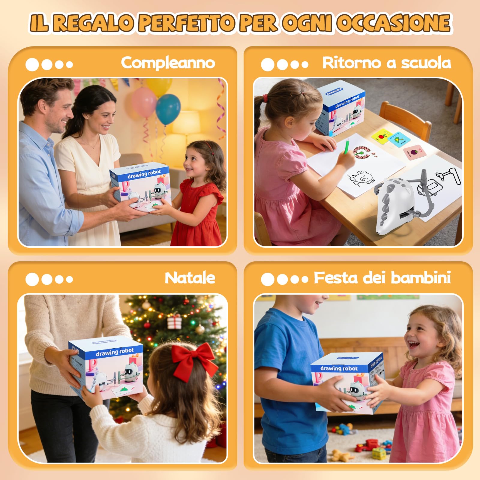Charmofun Robot da colorare per bambini, 200 carte educative, robot da disegno per bambini con riconoscimento della fotocamera, macchina da disegno educativa interattiva, giocattolo educativo